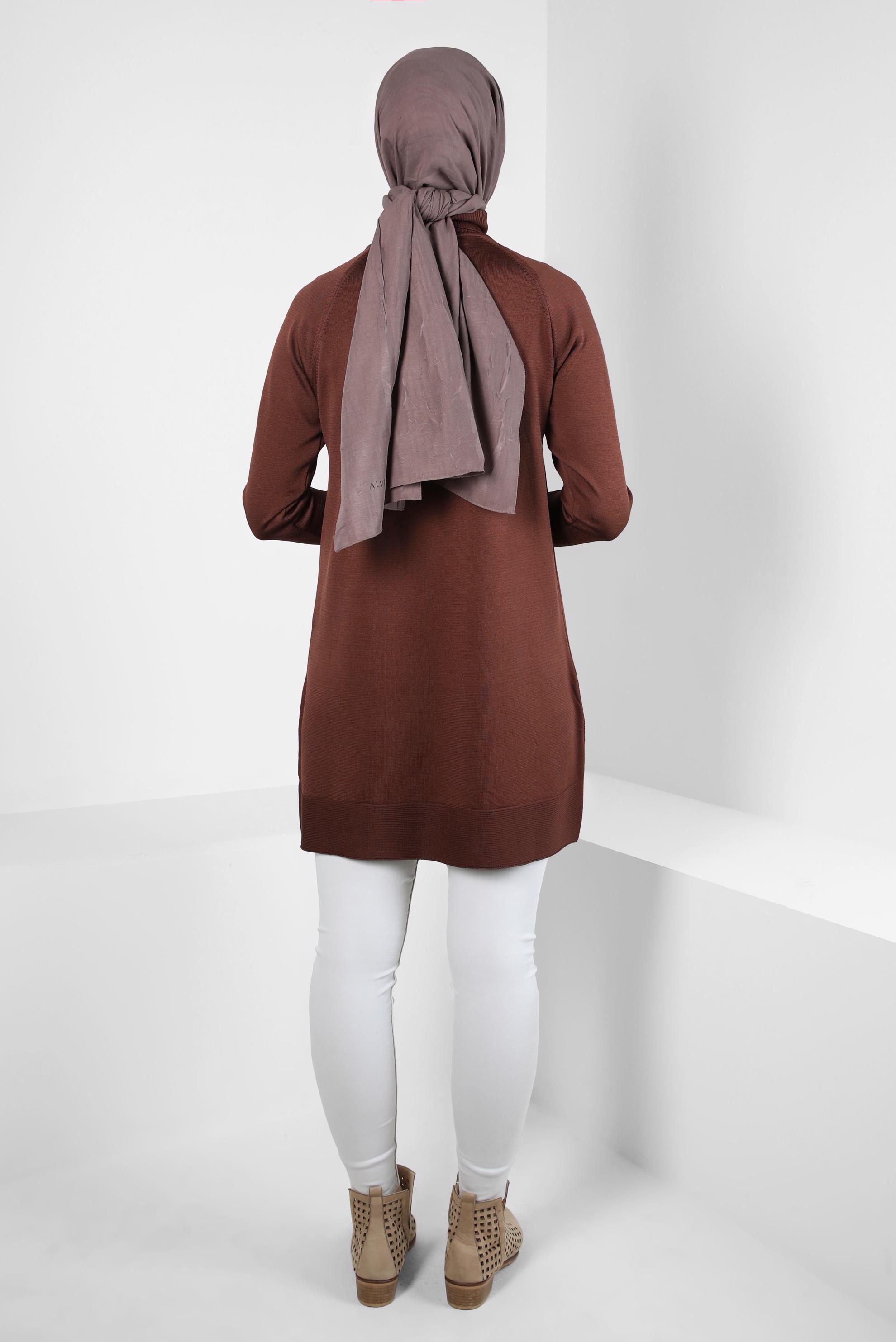 Tesettür giyim KAHVE BOĞAZLI TRİKO TUNİK 44055