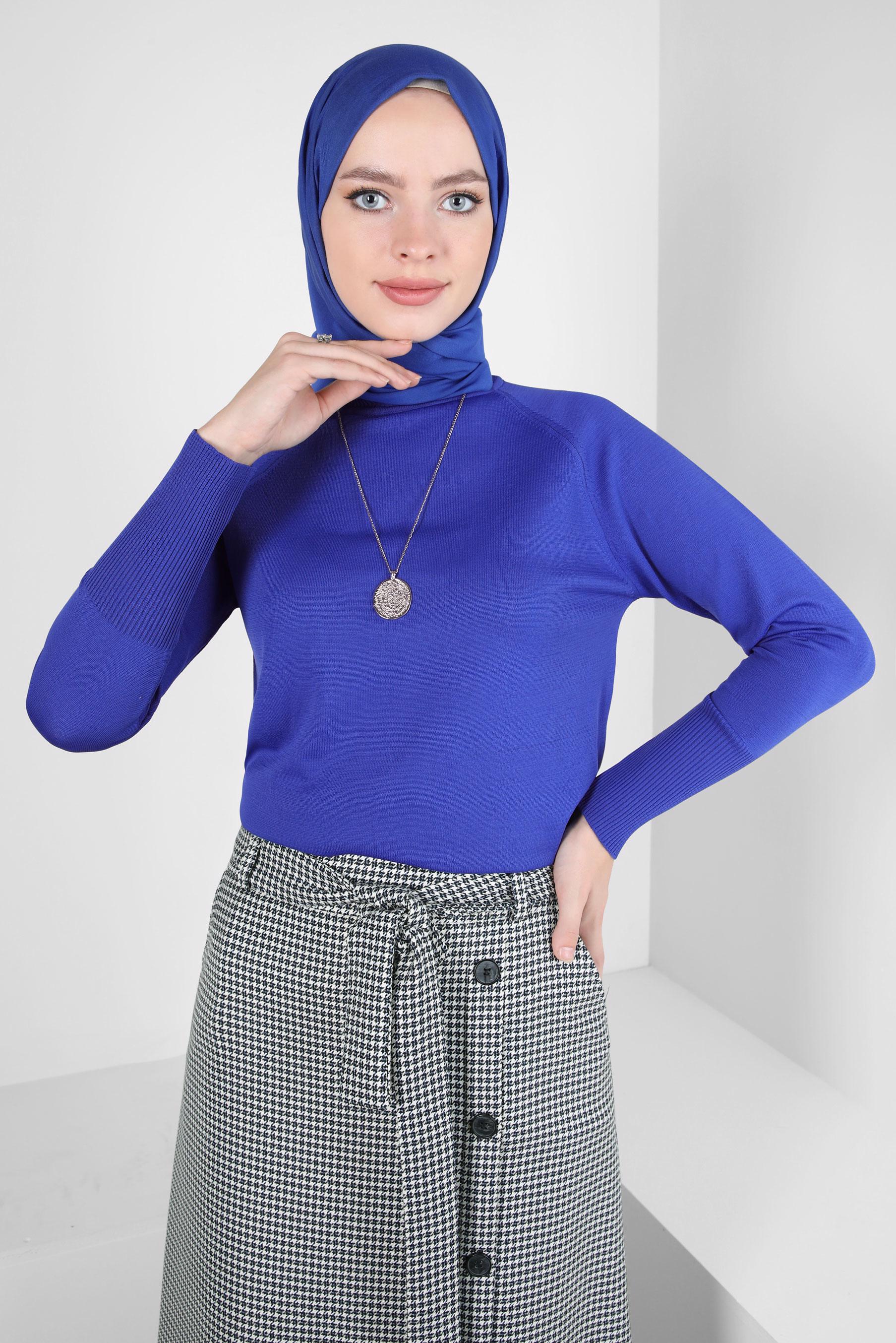 Tesettür giyim LACİVERT BOĞAZLI TRİKO TUNİK 44055
