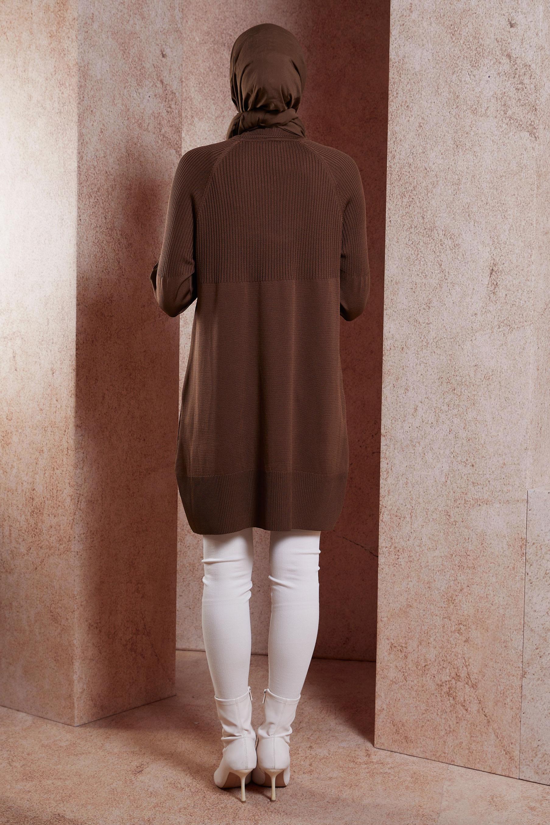 Tesettür giyim KAHVE BOĞAZLI YAKA TRİKO TUNİK 44056