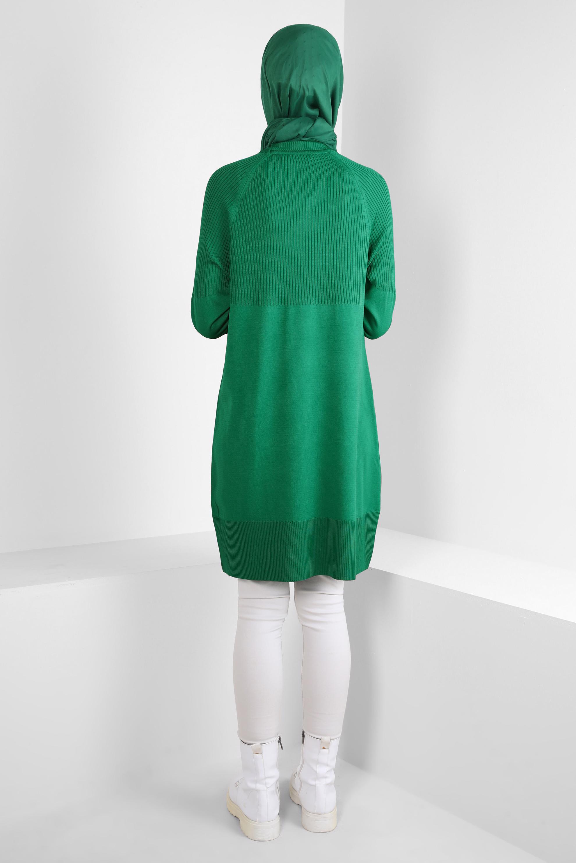 Tesettür giyim YEŞİL BOĞAZLI YAKA TRİKO TUNİK 44056