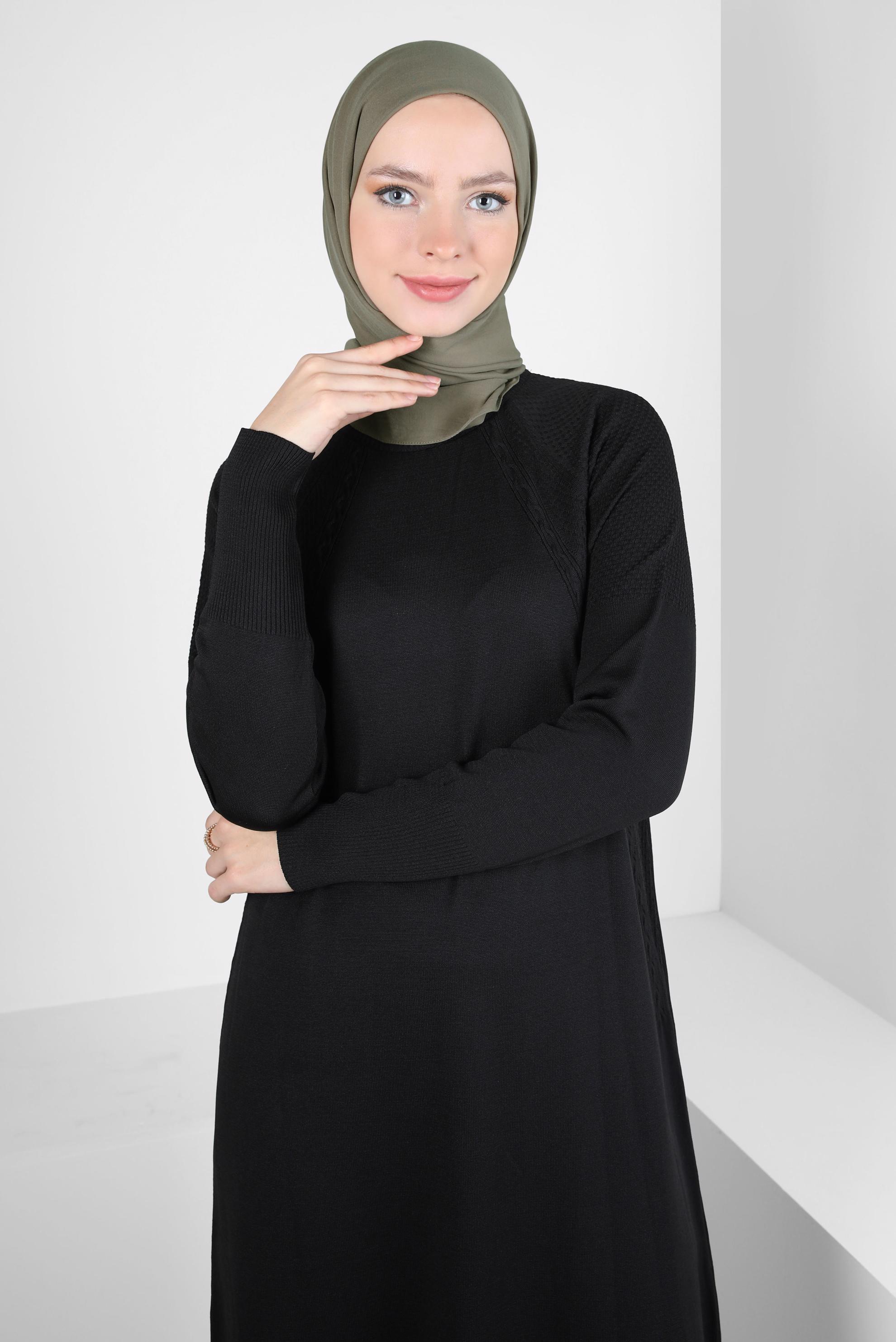 Tesettür giyim SİYAH UZUN TRİKO TUNİK 44057