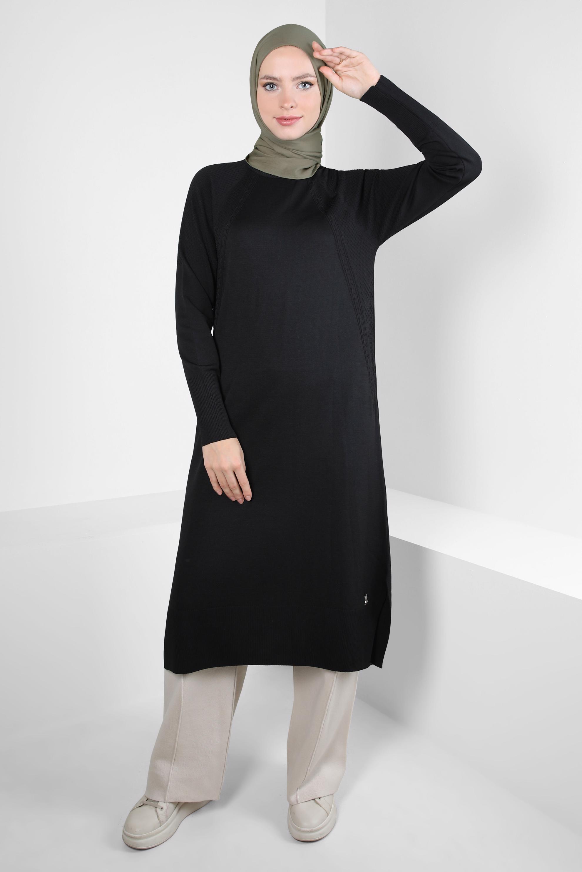 Tesettür giyim SİYAH UZUN TRİKO TUNİK 44057