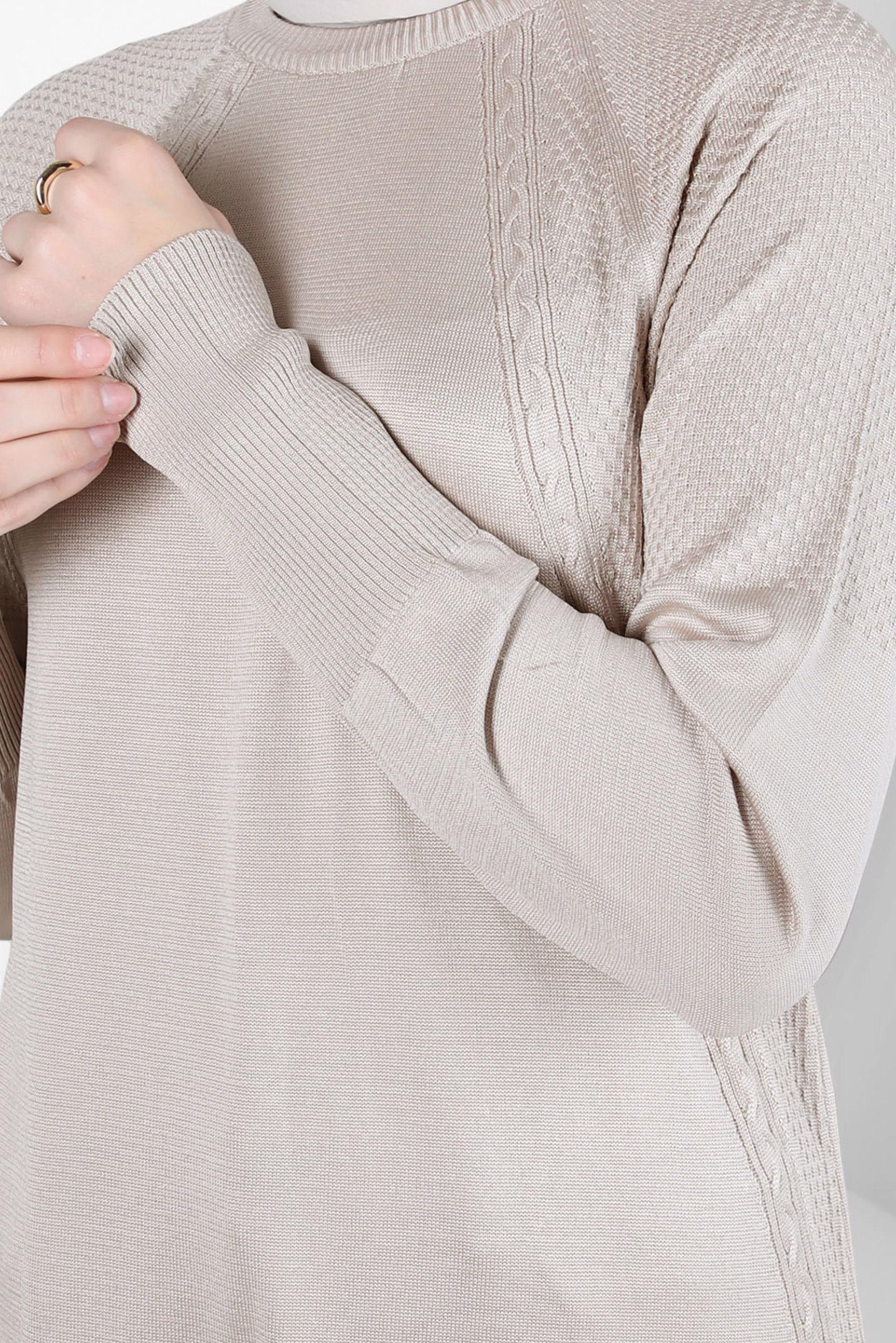 Tesettür giyim BEJ UZUN TRİKO TUNİK 44057