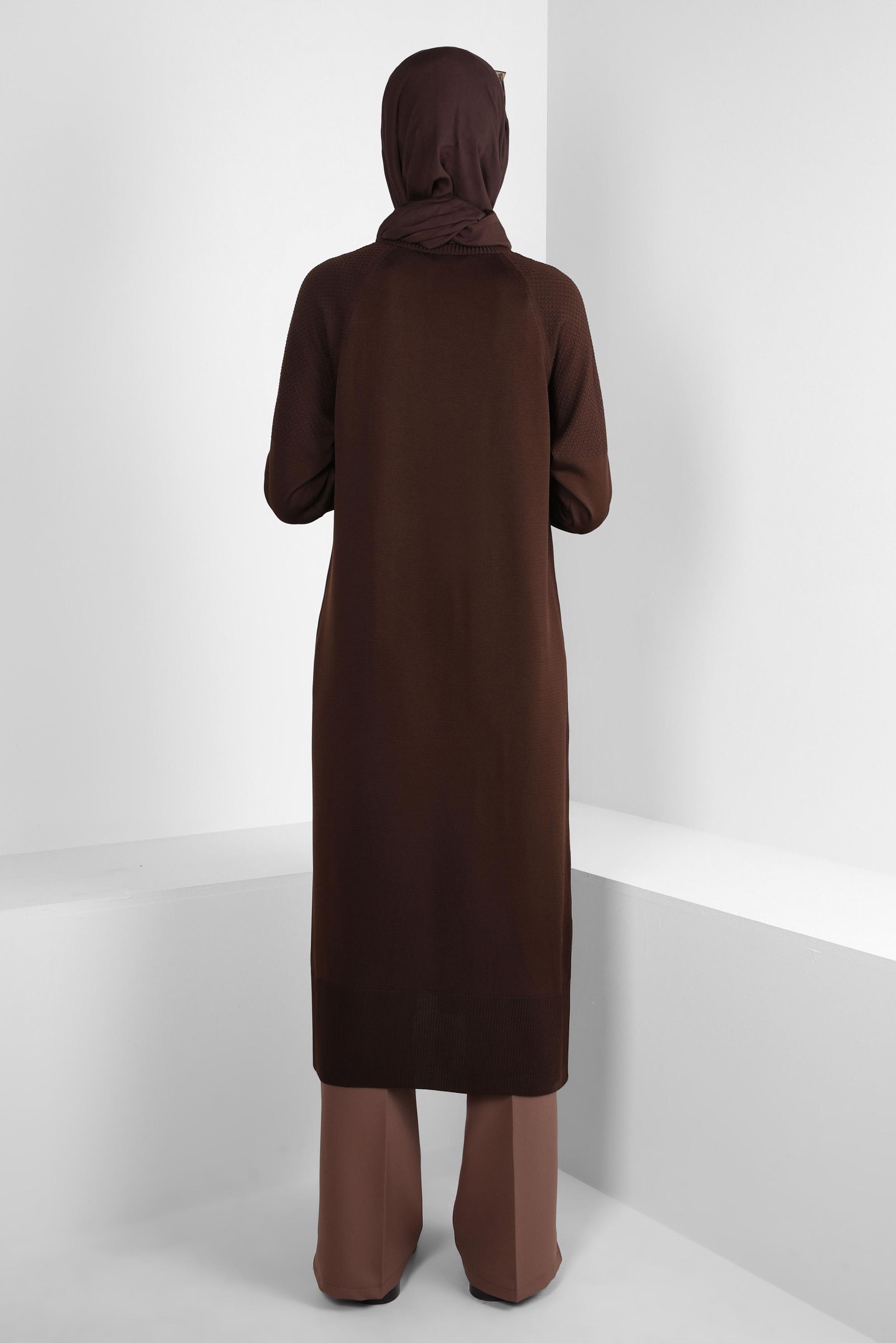 Tesettür giyim KAHVE UZUN TRİKO TUNİK 44057