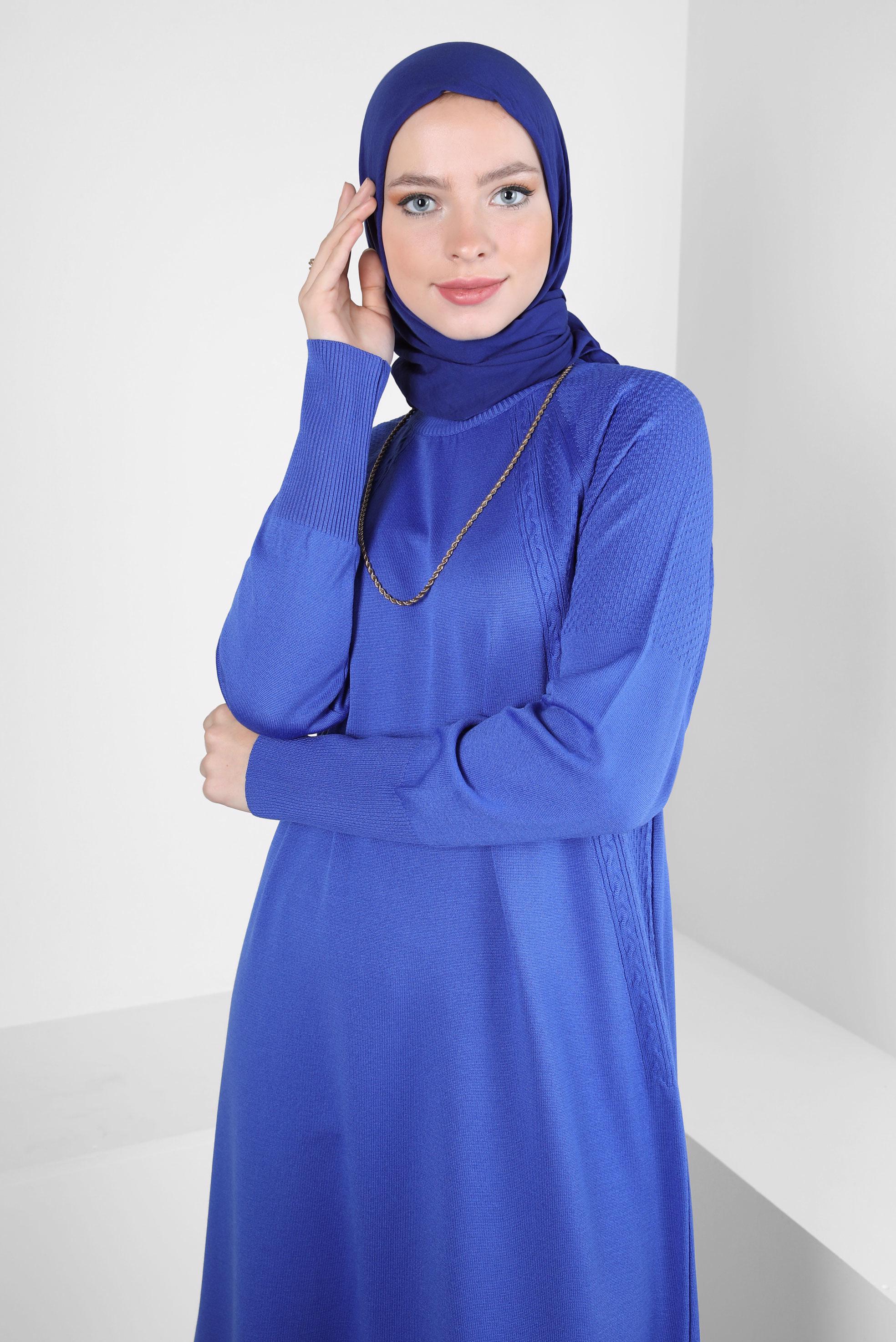 Tesettür giyim LACİVERT UZUN TRİKO TUNİK 44057