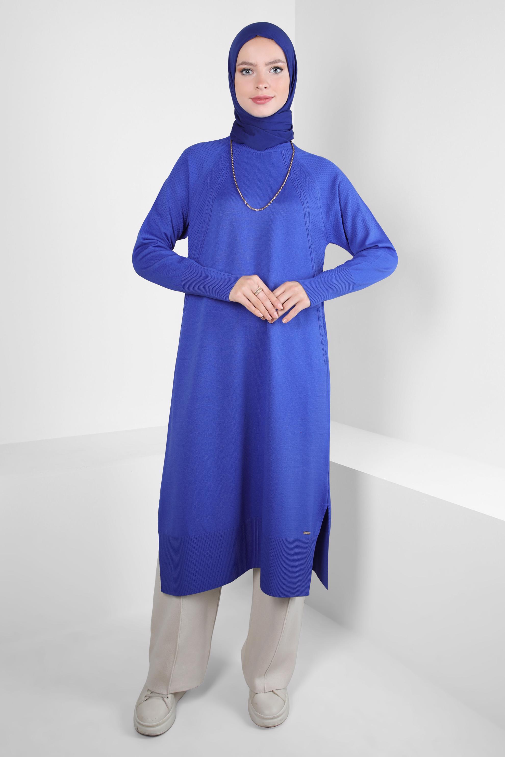 Tesettür giyim LACİVERT UZUN TRİKO TUNİK 44057