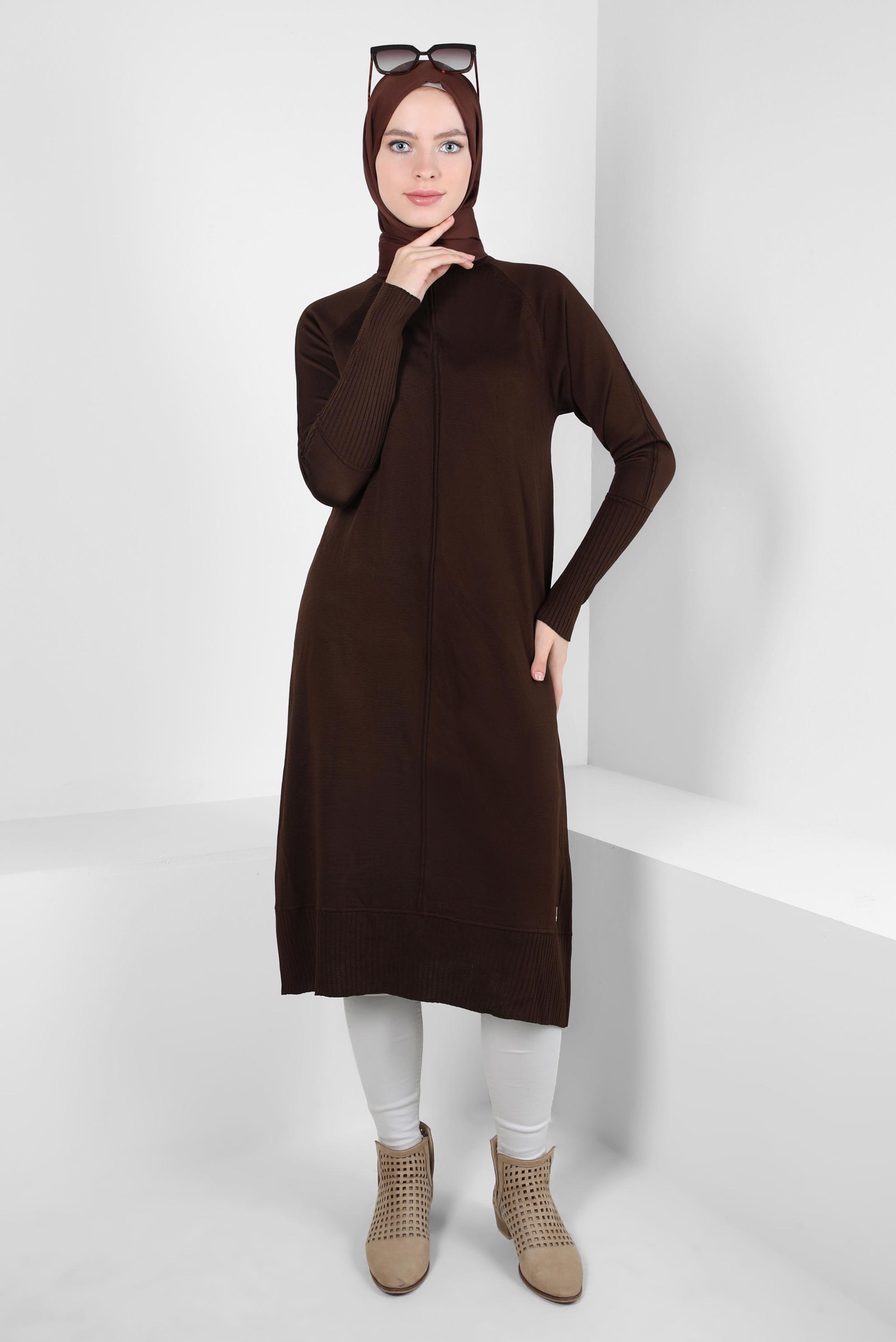 Tesettür giyim KAHVE TRİKO TUNİK 44058