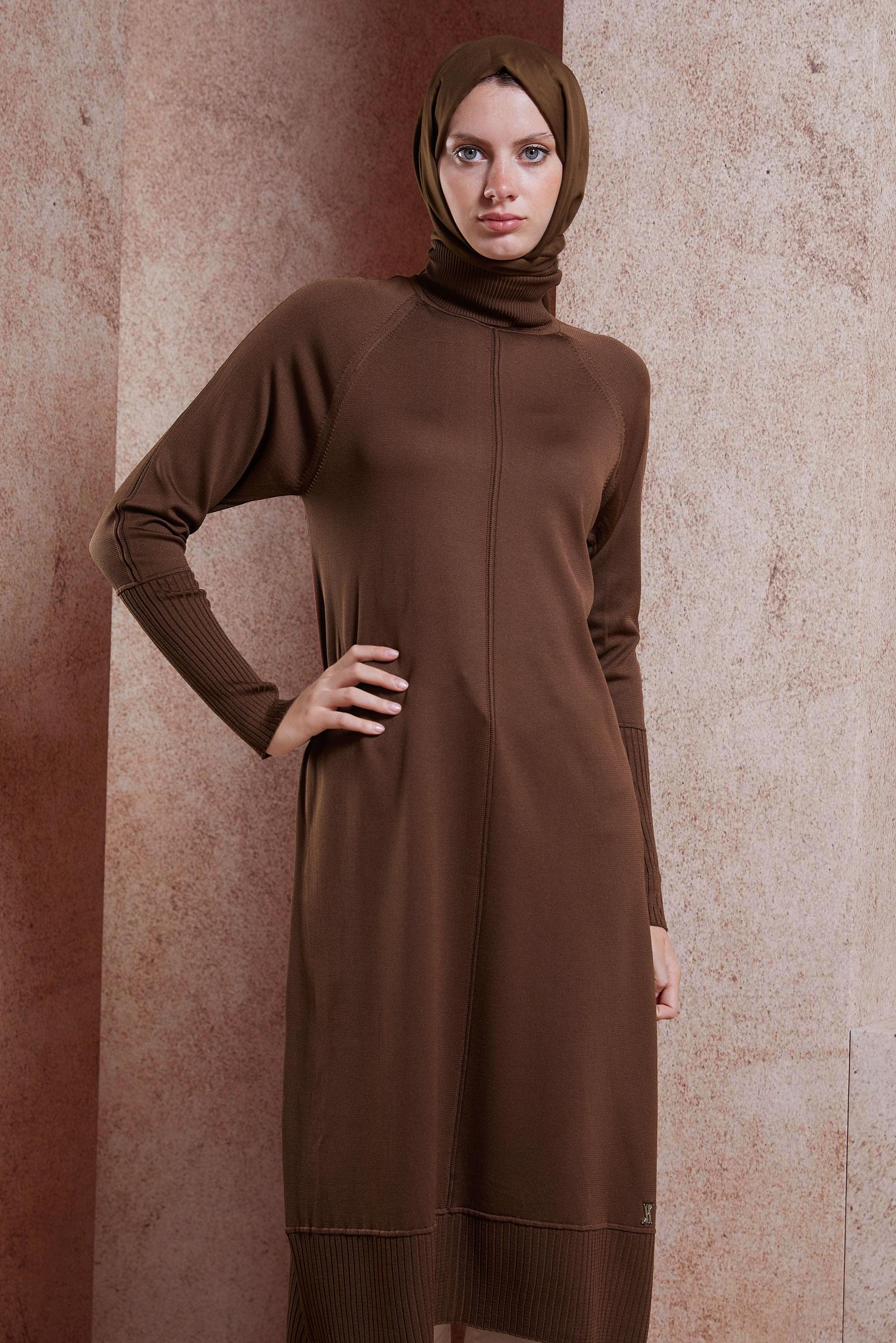 Tesettür giyim KAHVE TRİKO TUNİK 44058