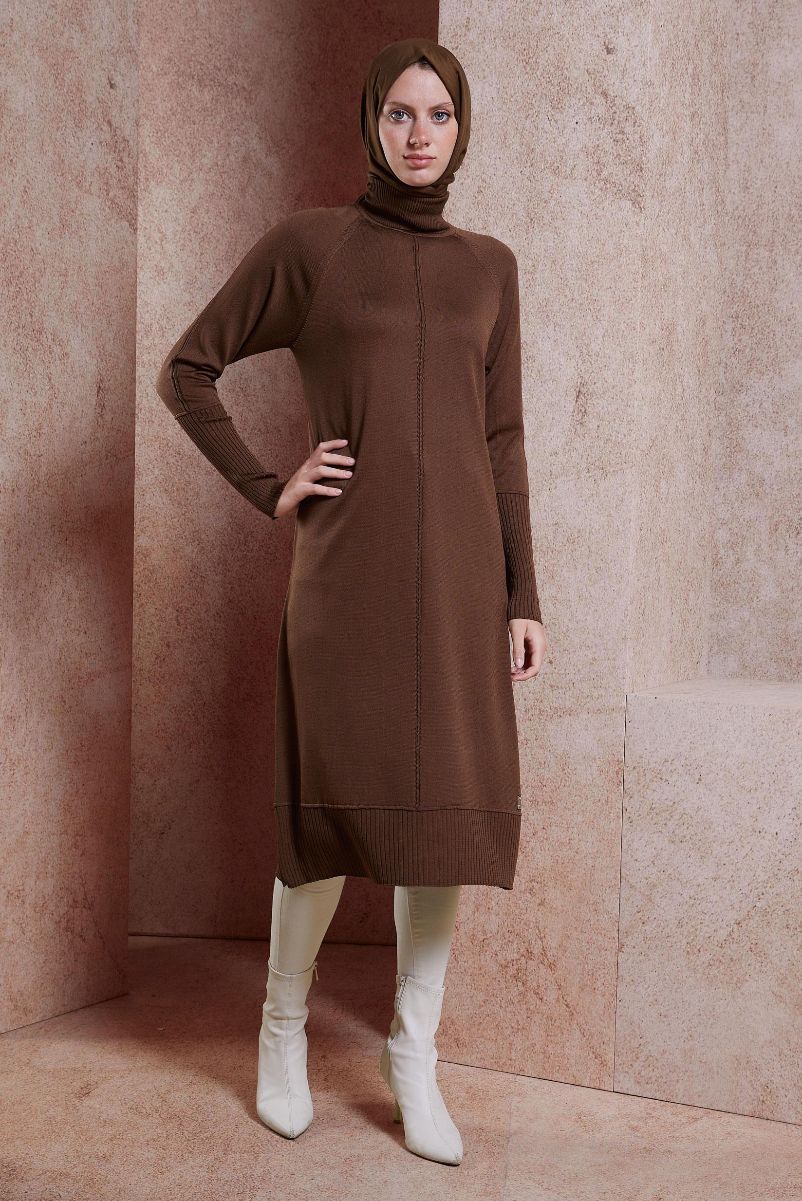 Tesettür giyim KAHVE TRİKO TUNİK 44058