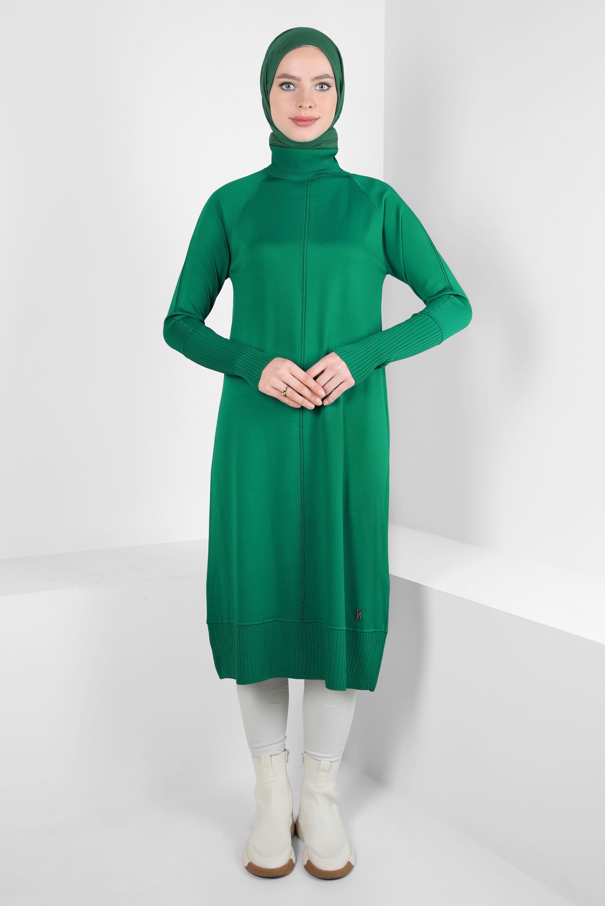 Tesettür giyim YEŞİL TRİKO TUNİK 44058
