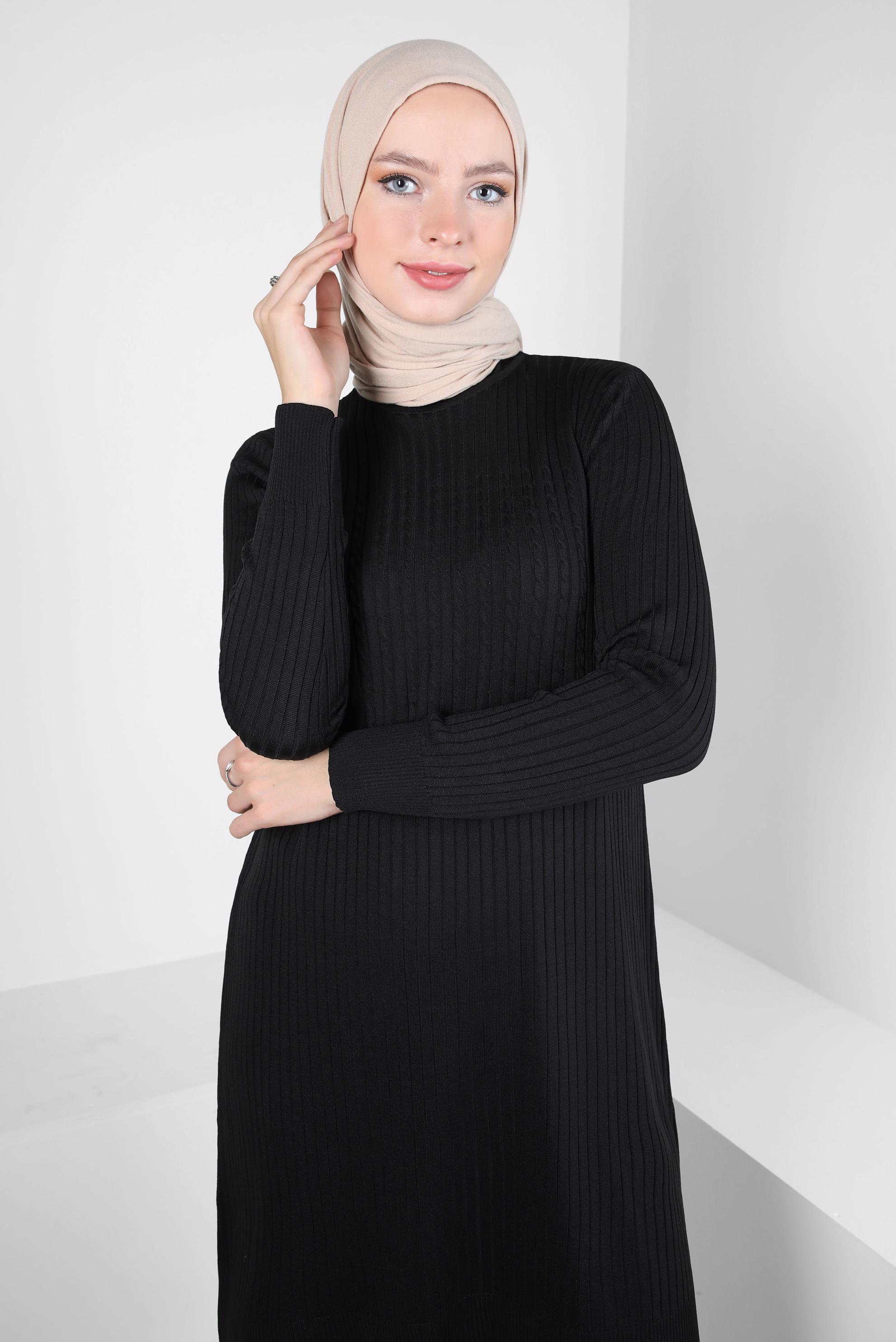 Tesettür giyim SİYAH TRİKO TUNİK 44059