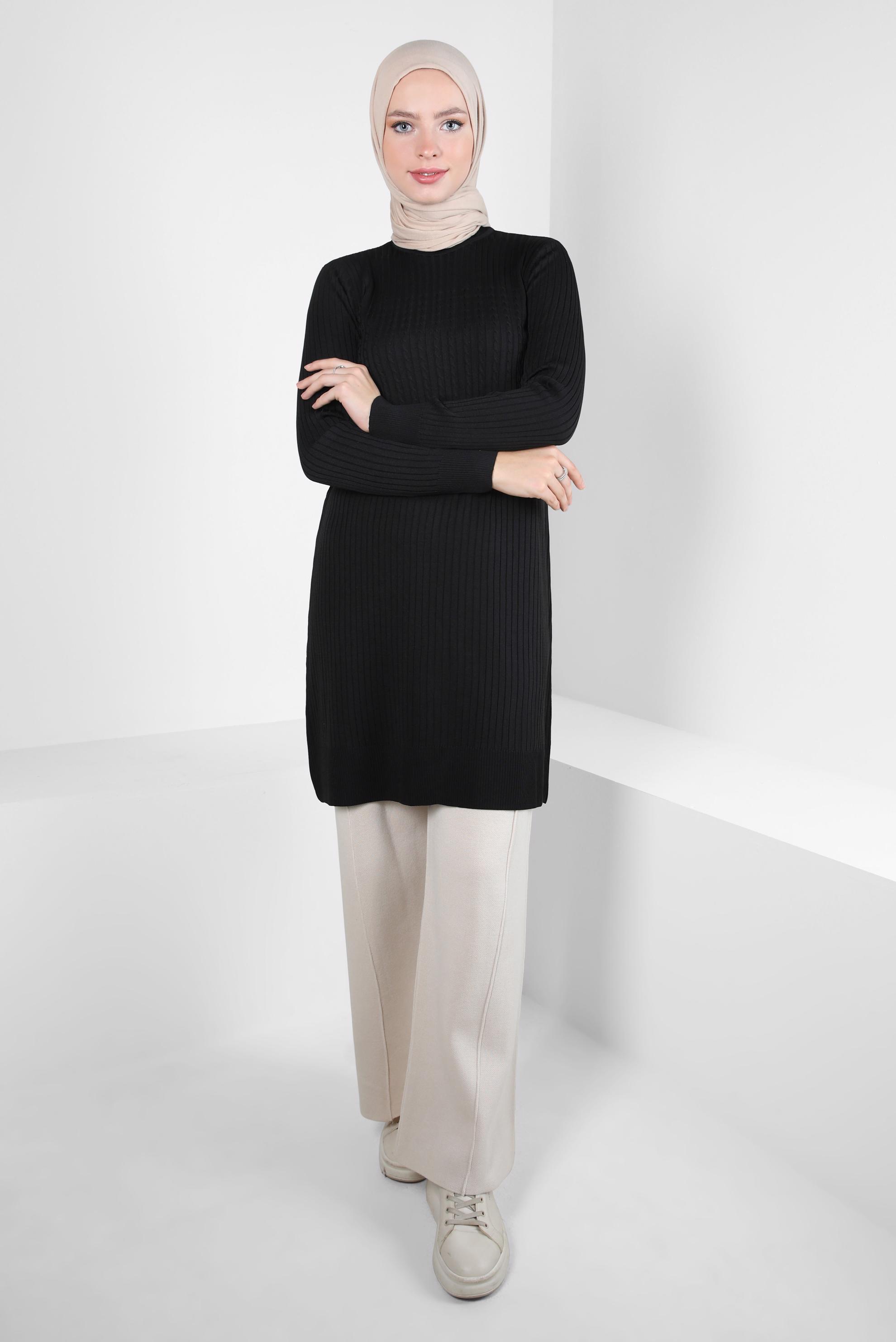 Tesettür giyim SİYAH TRİKO TUNİK 44059