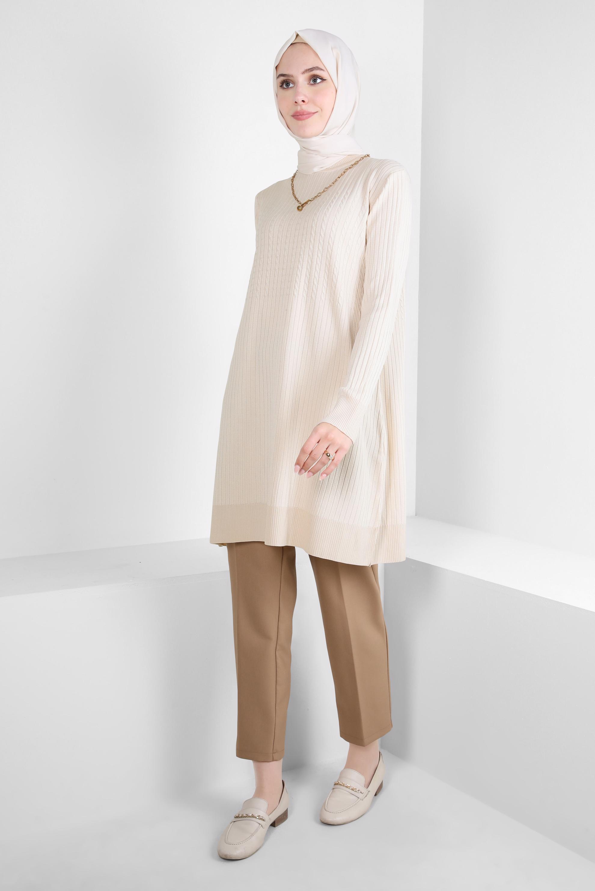 Tesettür giyim BEJ TRİKO TUNİK 44059