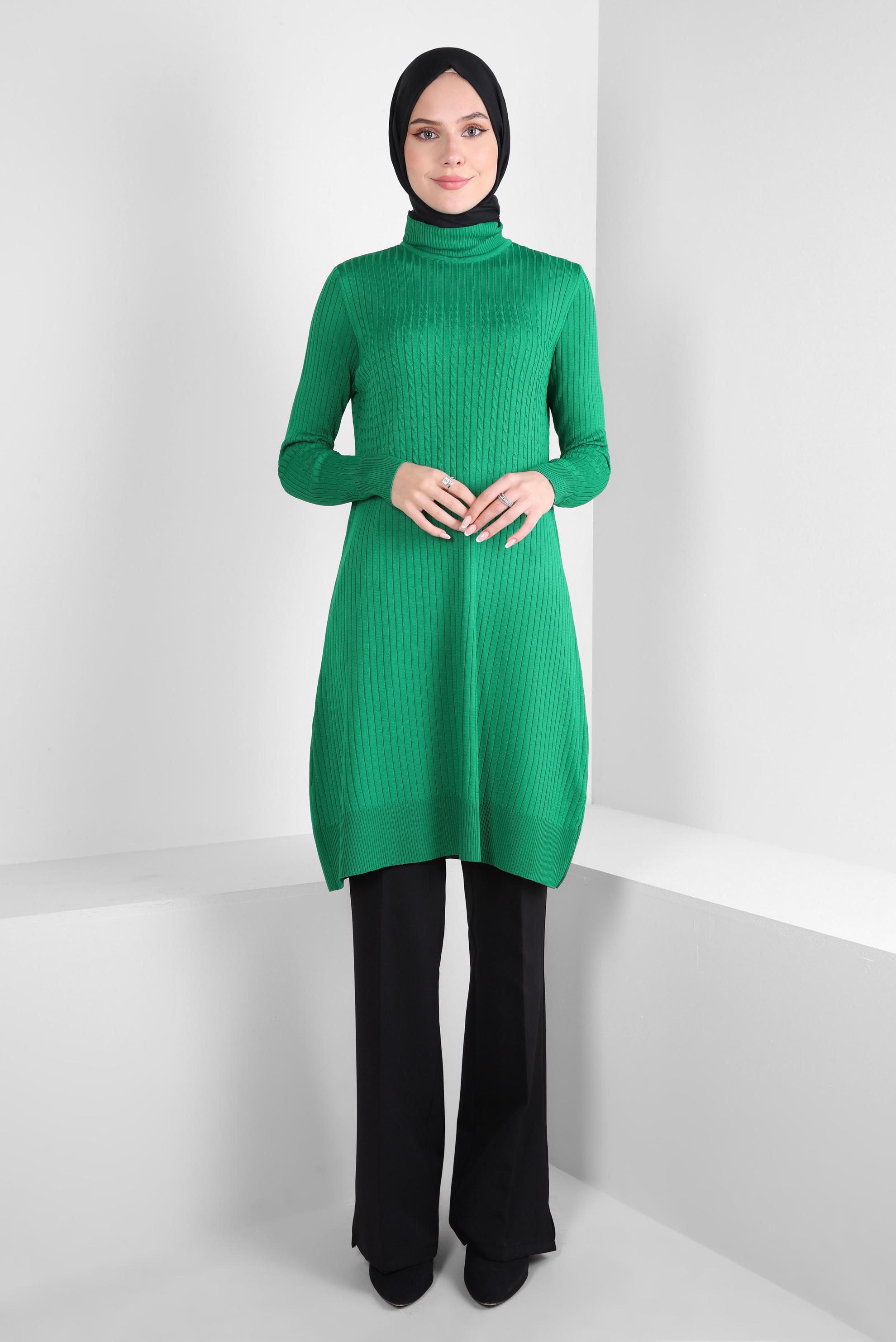 Tesettür giyim YEŞİL TRİKO TUNİK 44059