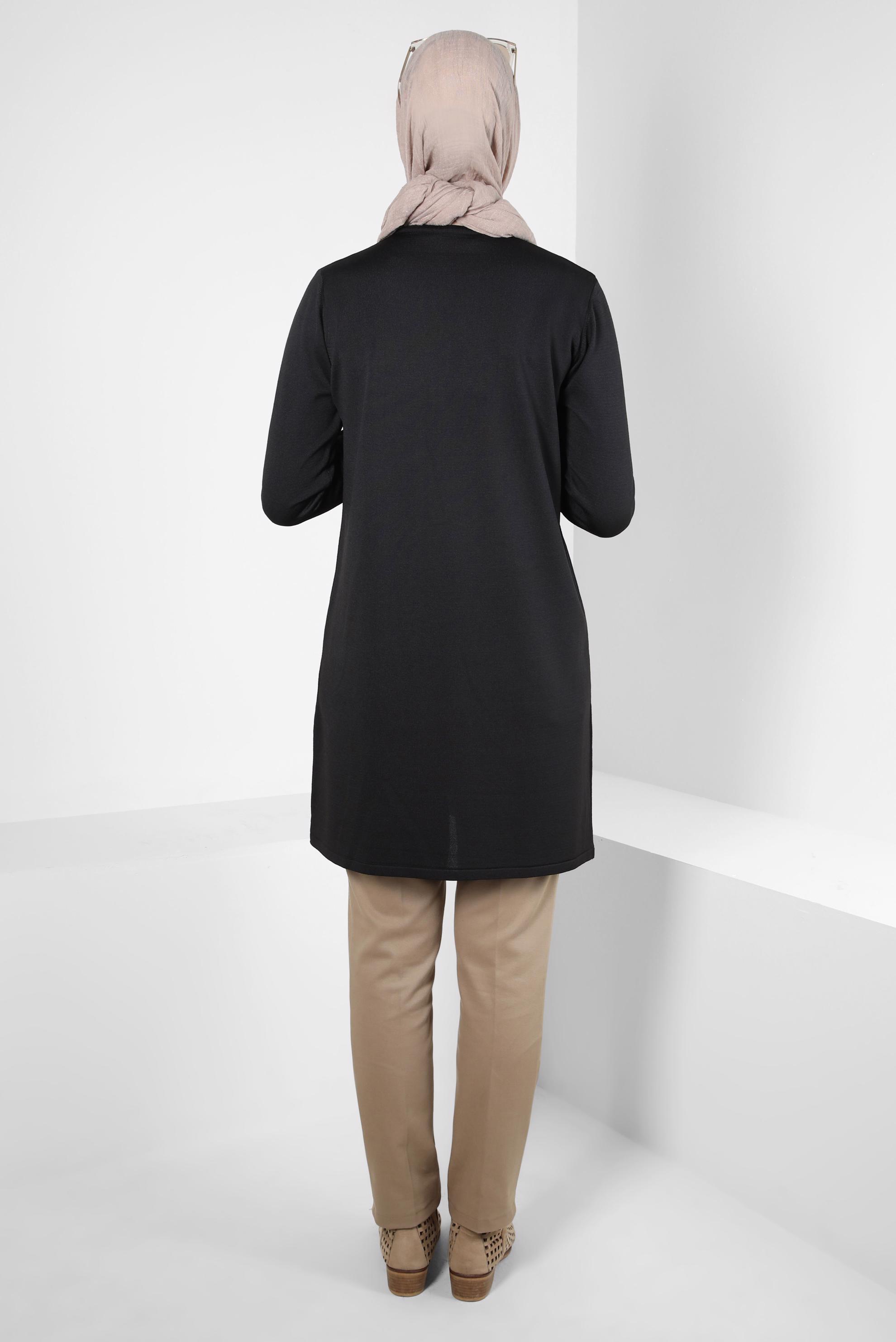 Tesettür giyim SİYAH BİSİKLET YAKA TRİKO TUNİK 44060