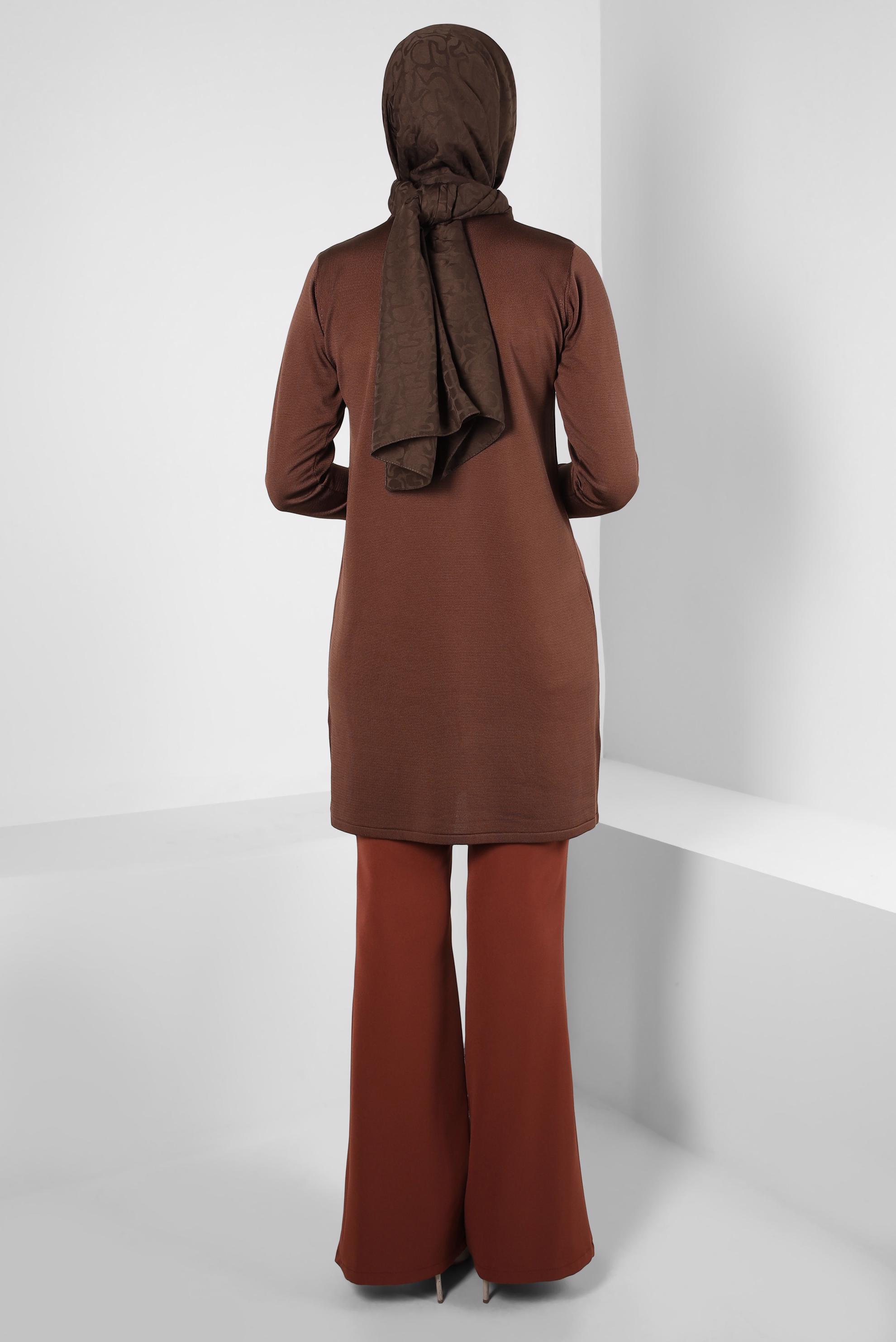 Tesettür giyim KAHVE BİSİKLET YAKA TRİKO TUNİK 44060