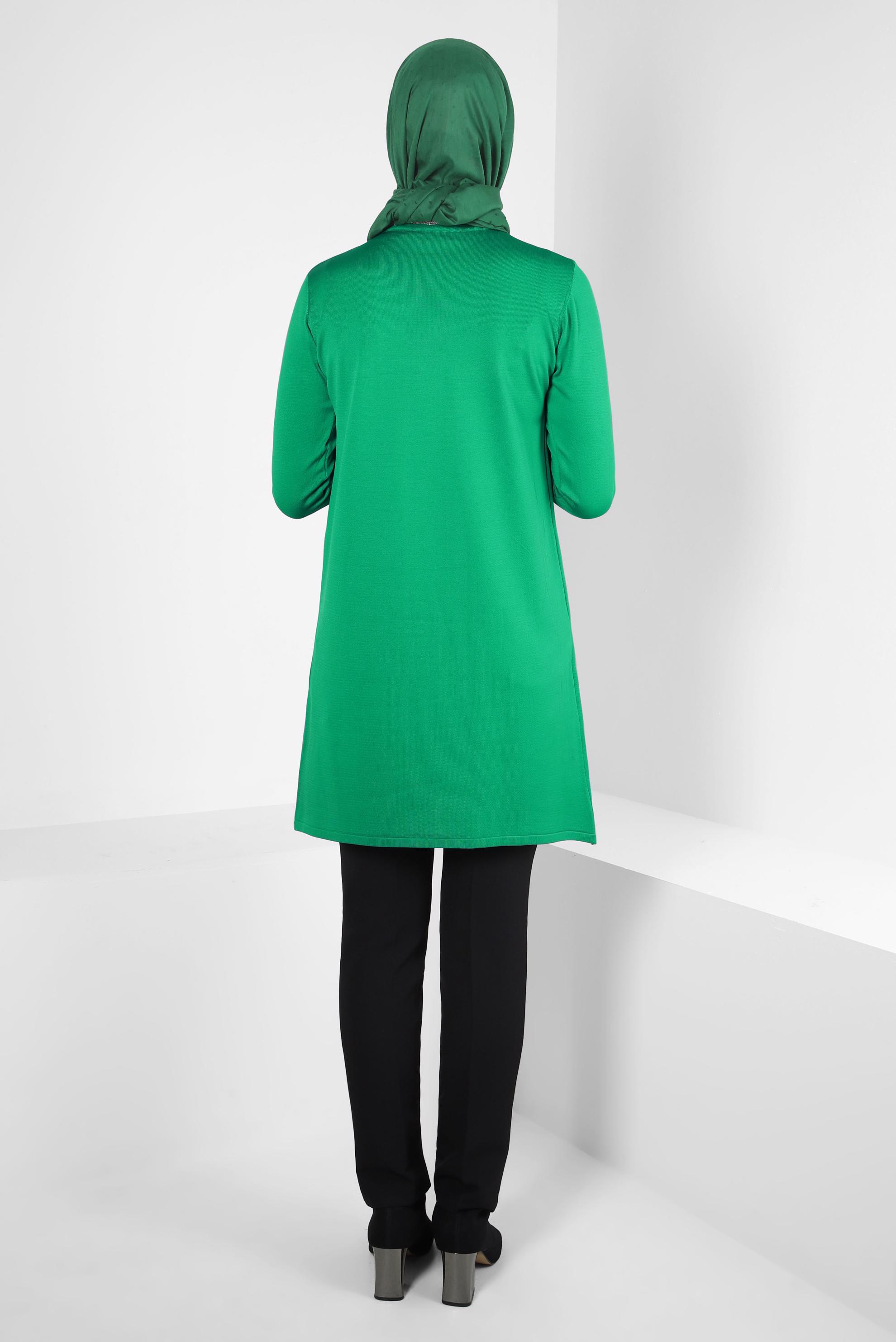 Tesettür giyim YEŞİL BİSİKLET YAKA TRİKO TUNİK 44060