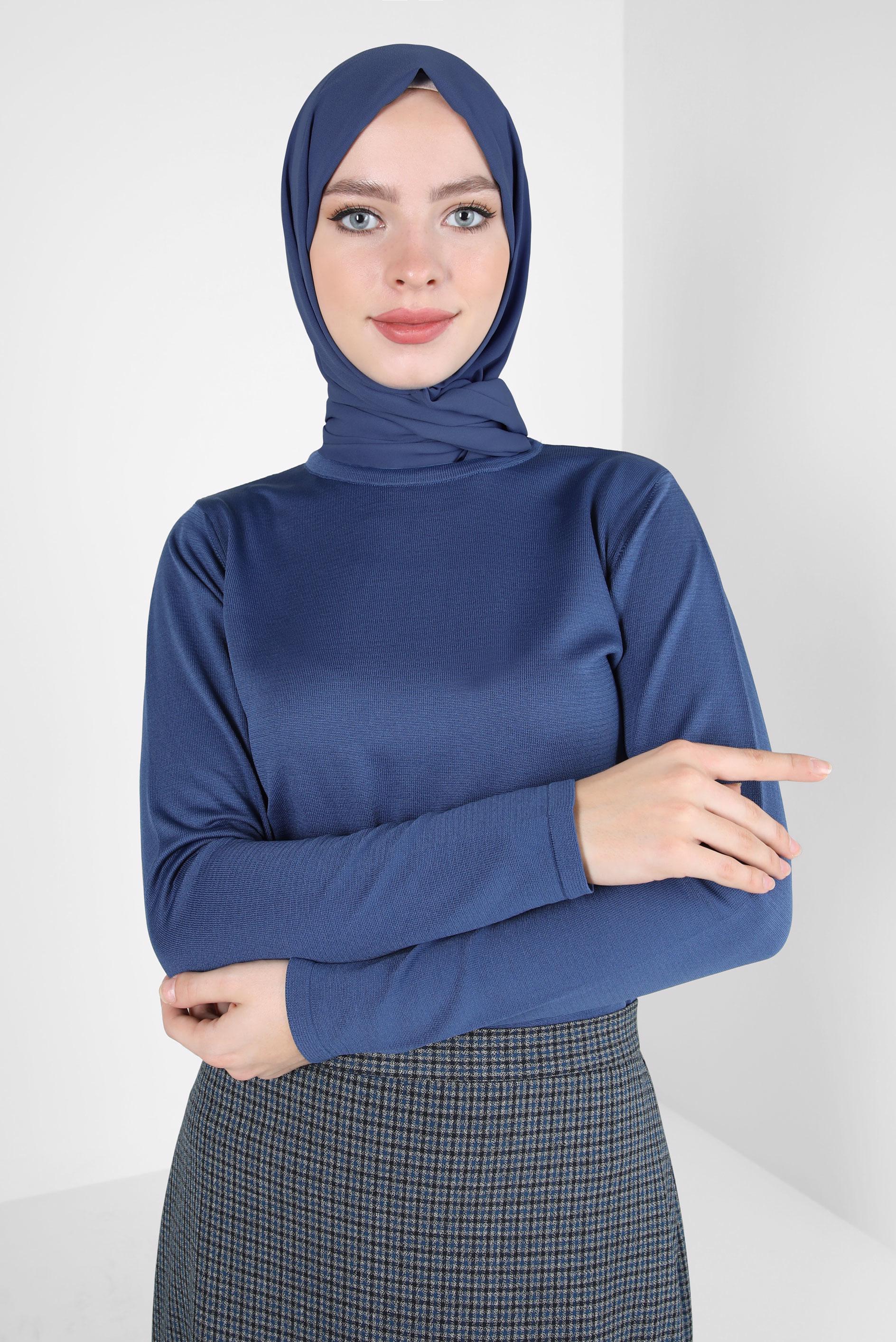 Tesettür giyim LACİVERT BİSİKLET YAKA TRİKO TUNİK 44060