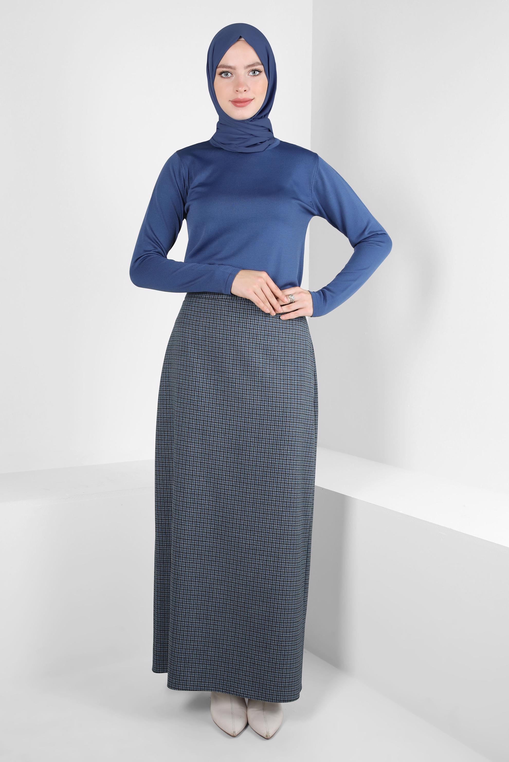 Tesettür giyim LACİVERT BİSİKLET YAKA TRİKO TUNİK 44060