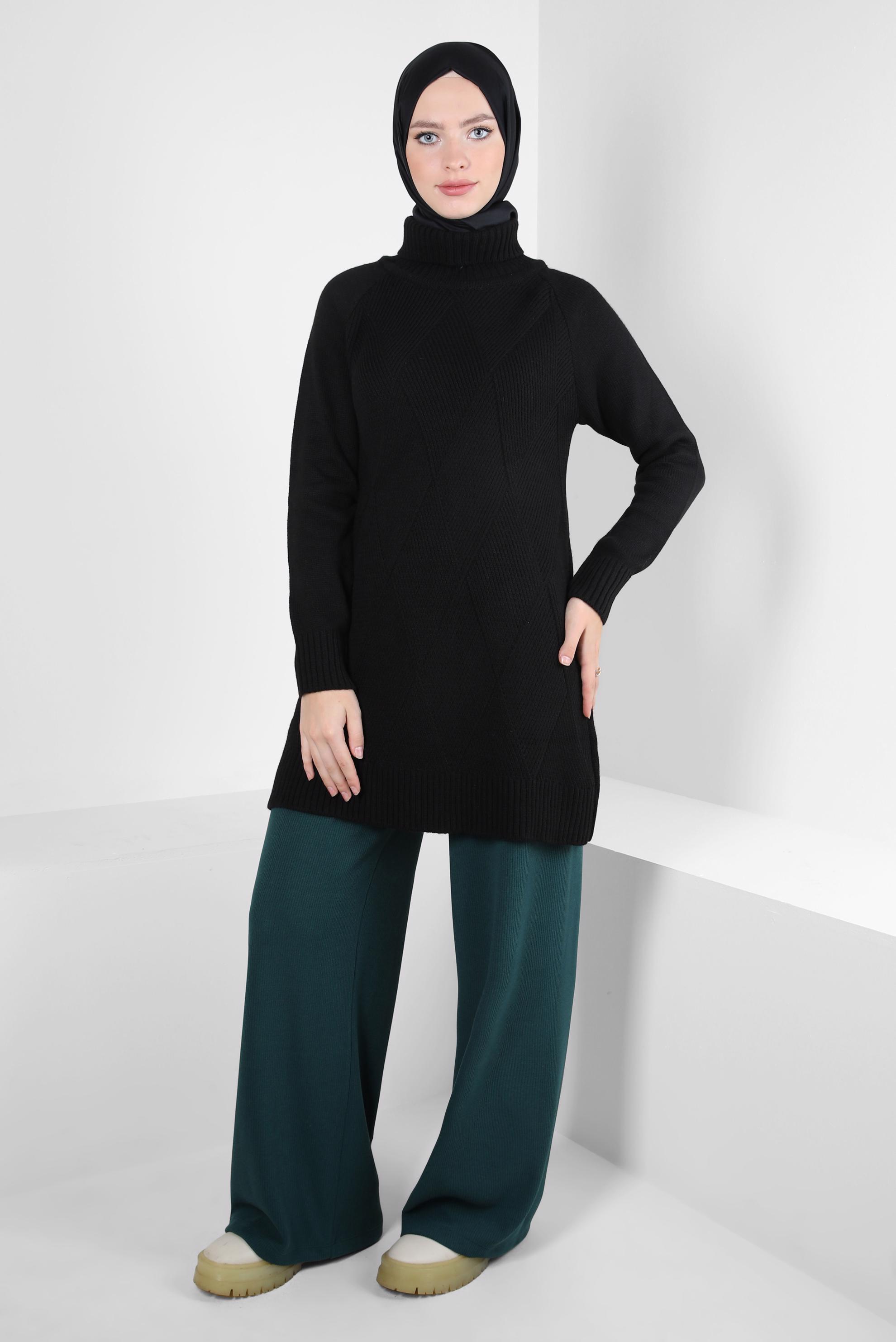 Tesettür giyim SİYAH BOĞAZLI YAKA TRİKO TUNİK 44061