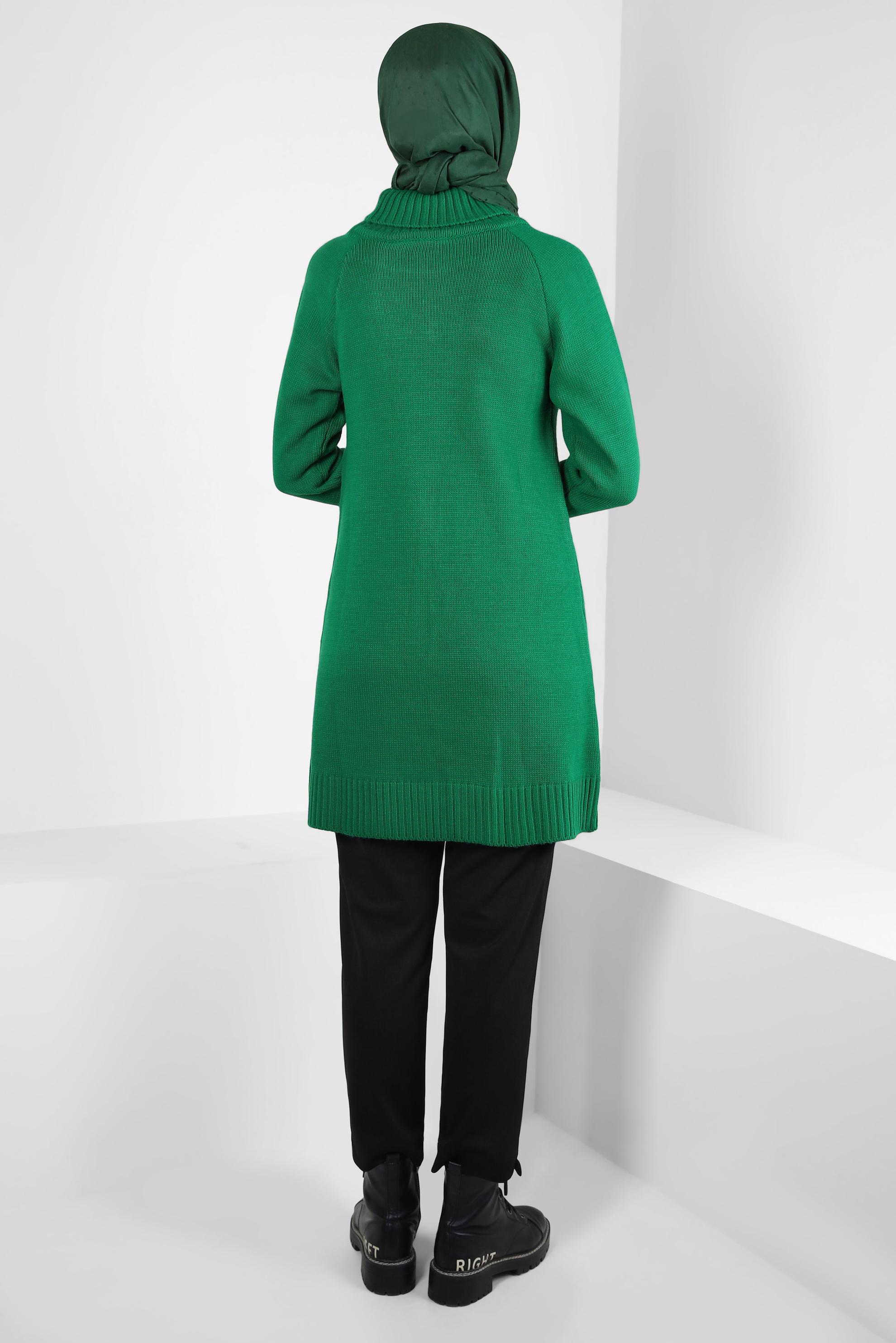 Tesettür giyim YEŞİL BOĞAZLI YAKA TRİKO TUNİK 44061