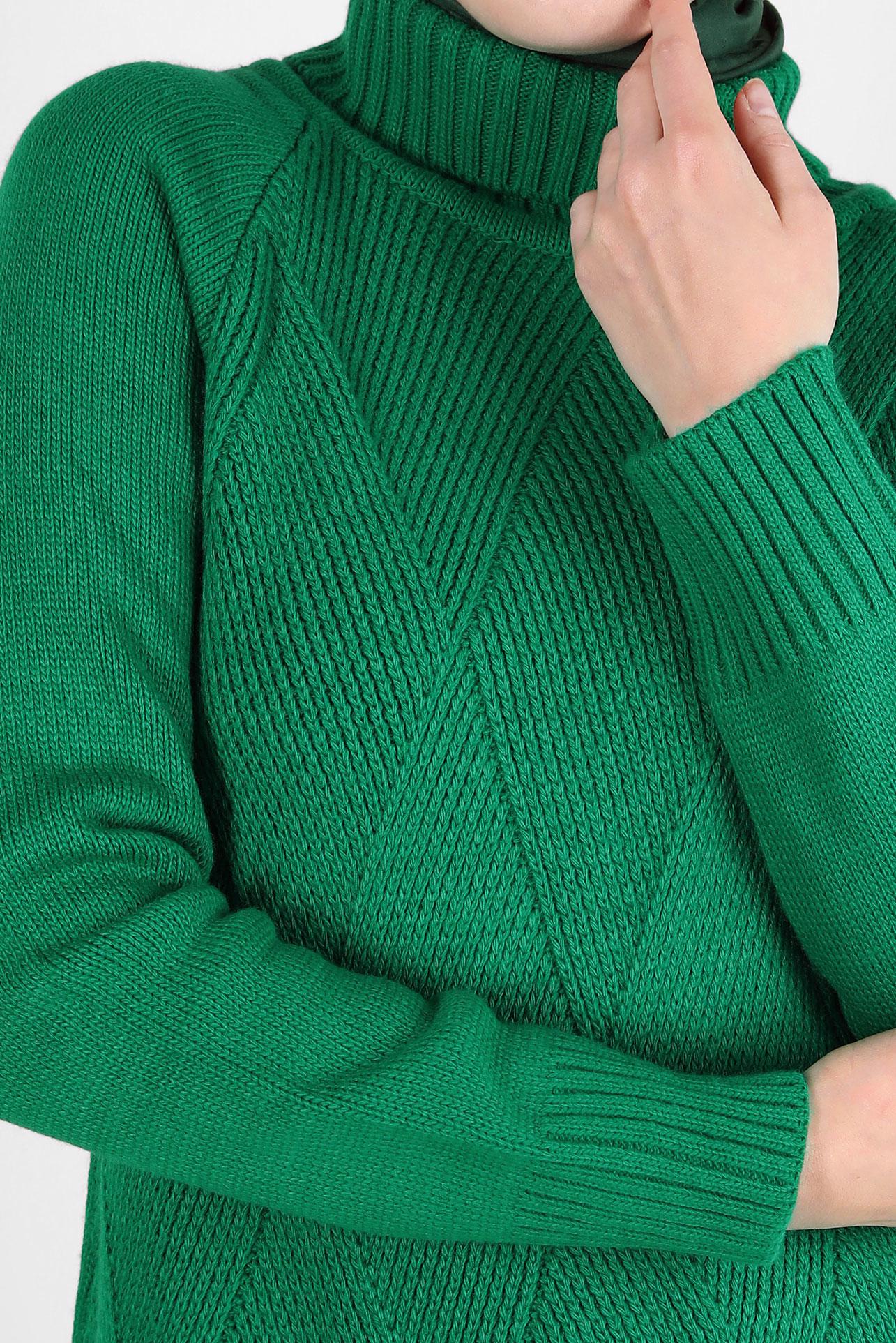 Tesettür giyim YEŞİL BOĞAZLI YAKA TRİKO TUNİK 44061