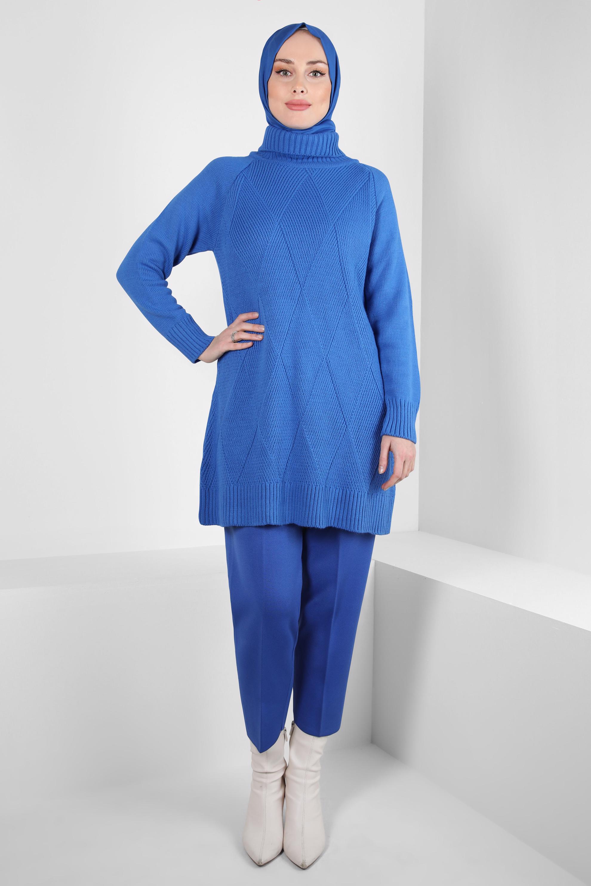 Tesettür giyim LACİVERT BOĞAZLI YAKA TRİKO TUNİK 44061