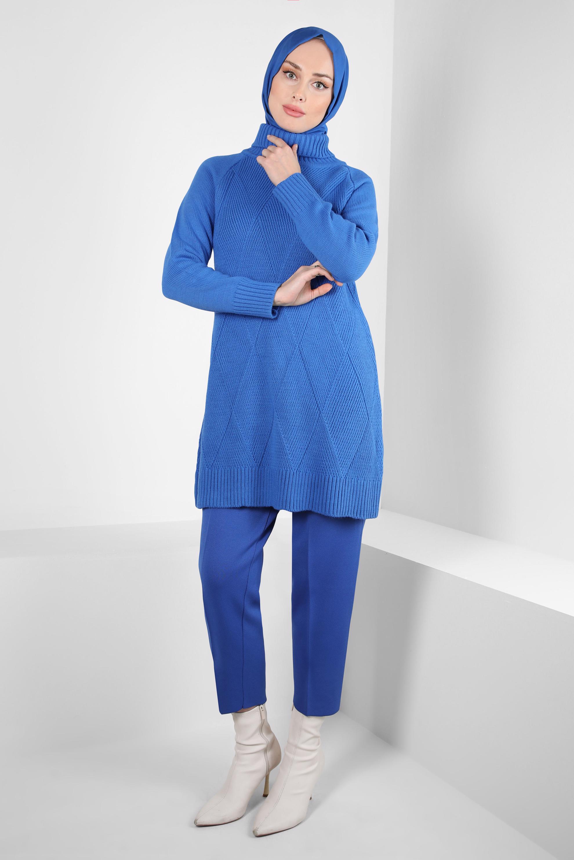 Tesettür giyim LACİVERT BOĞAZLI YAKA TRİKO TUNİK 44061