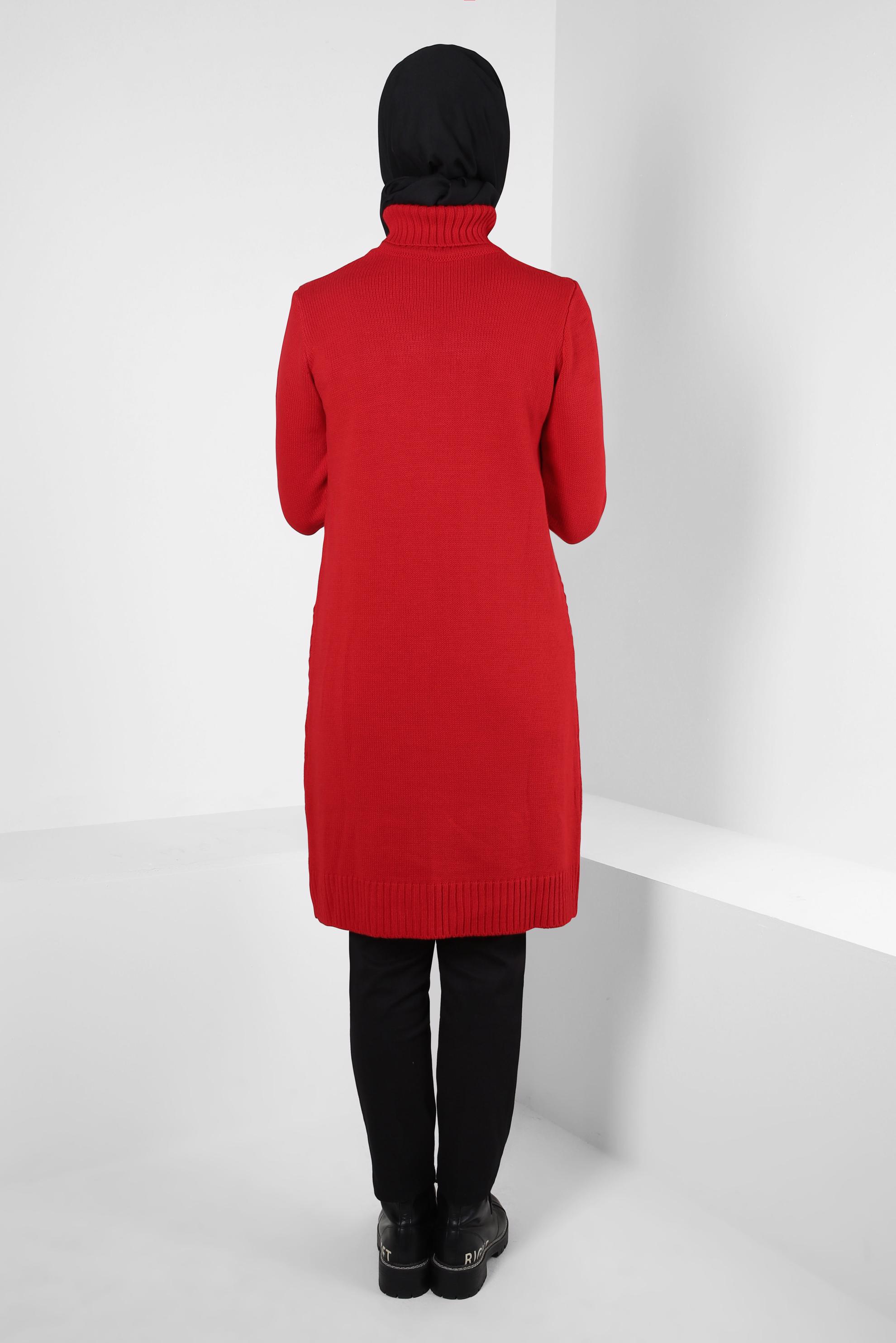 Tesettür giyim KIRMIZI TRİKO TUNİK 44062