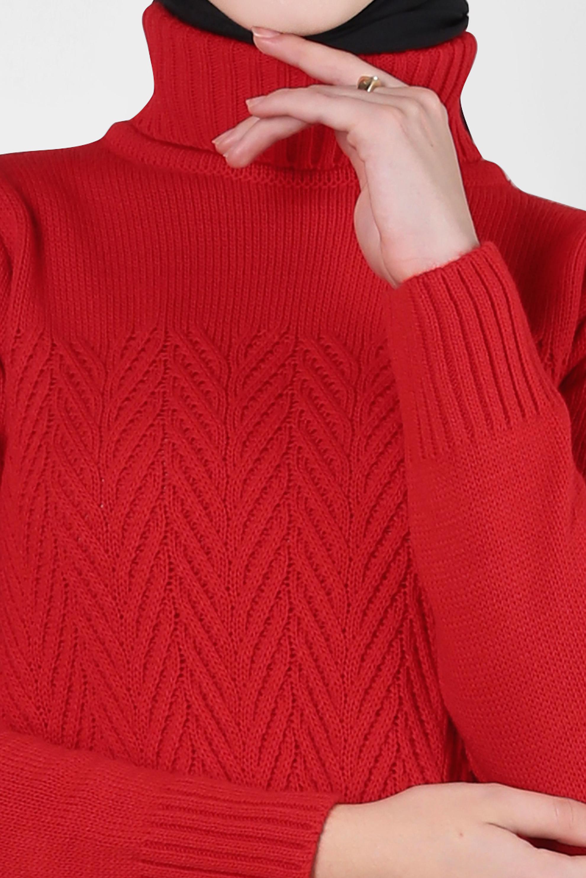 Tesettür giyim KIRMIZI TRİKO TUNİK 44062