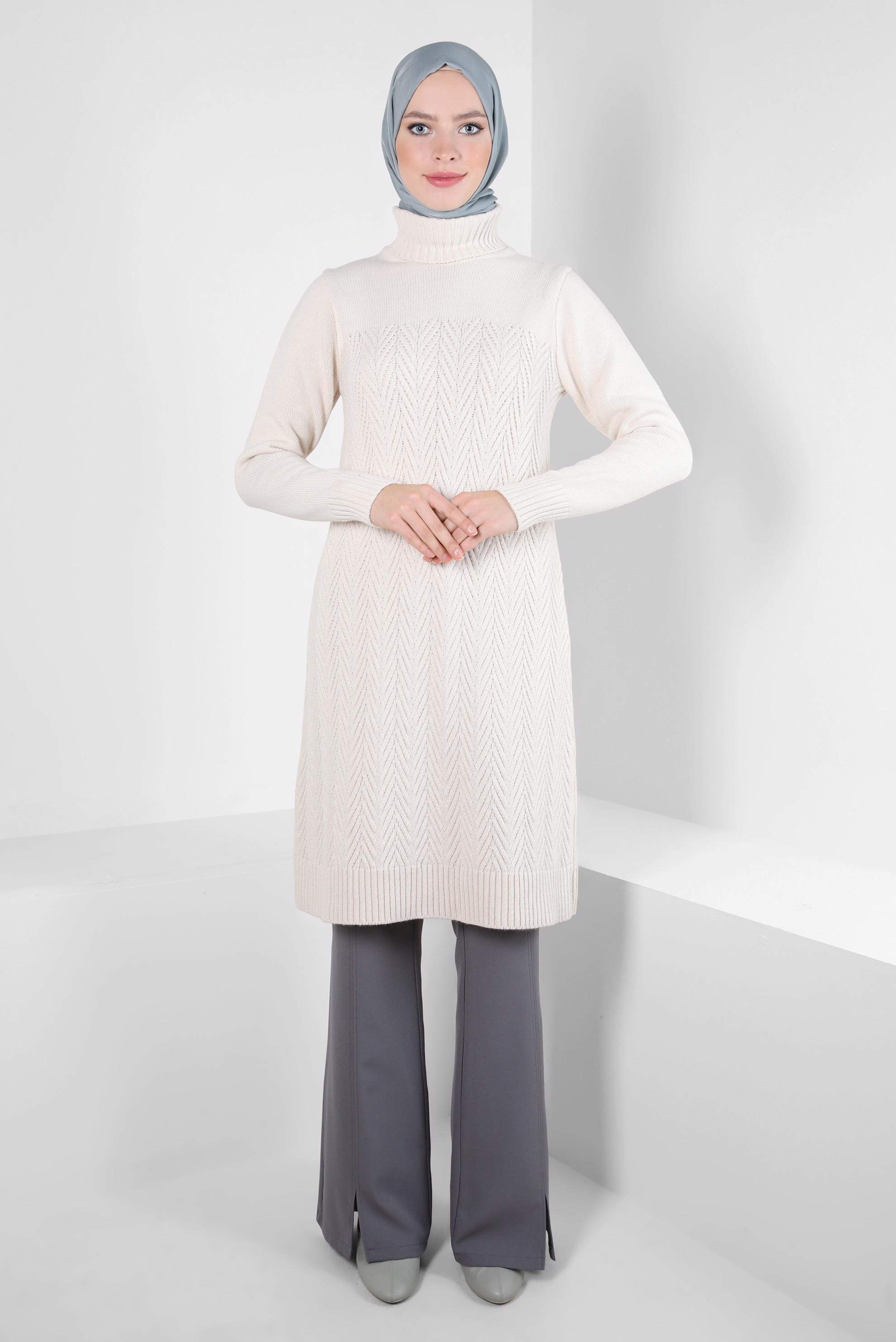 Tesettür giyim BEJ TRİKO TUNİK 44062
