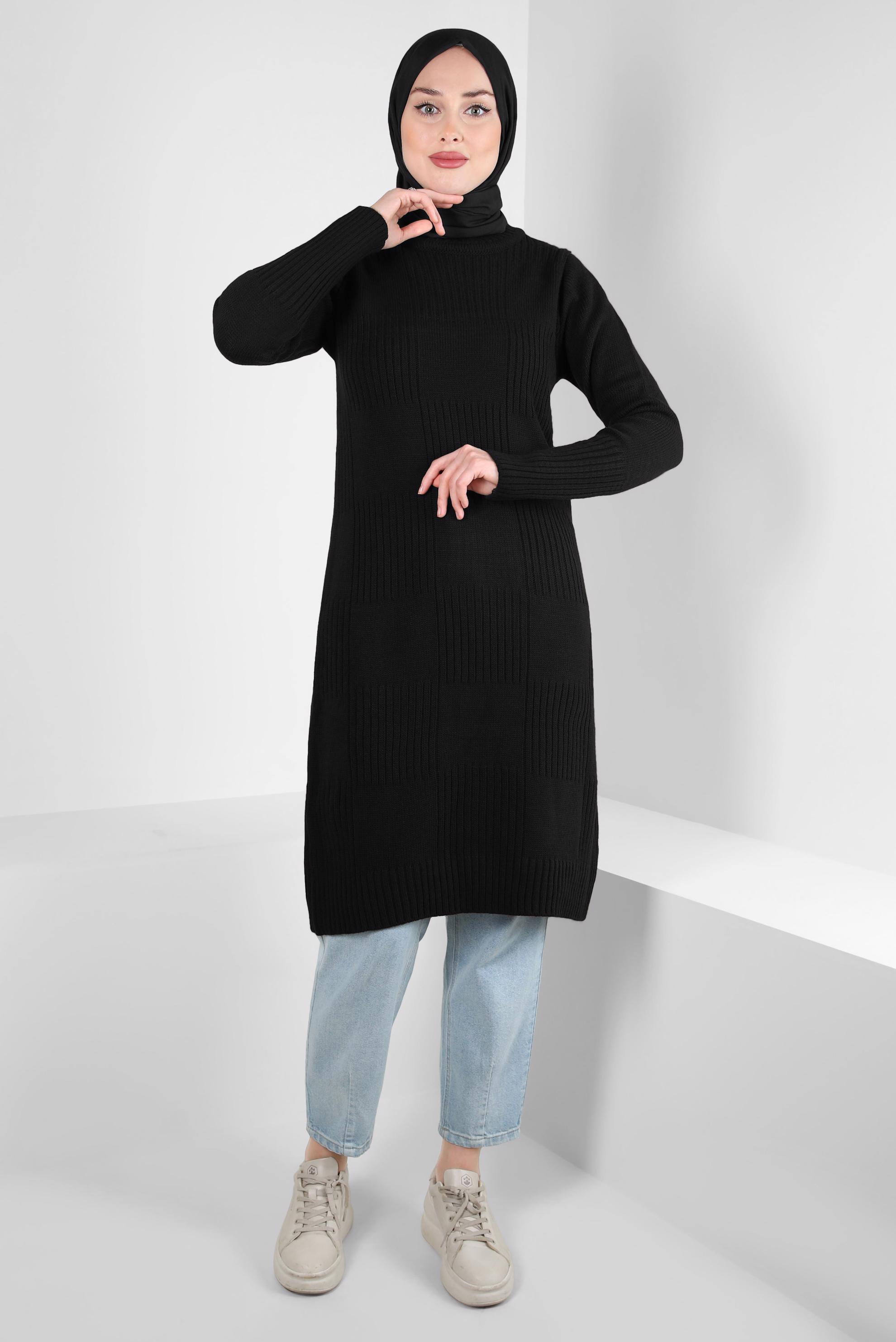 Tesettür giyim SİYAH BOĞAZLI YAKA TRİKO TUNİK 44063