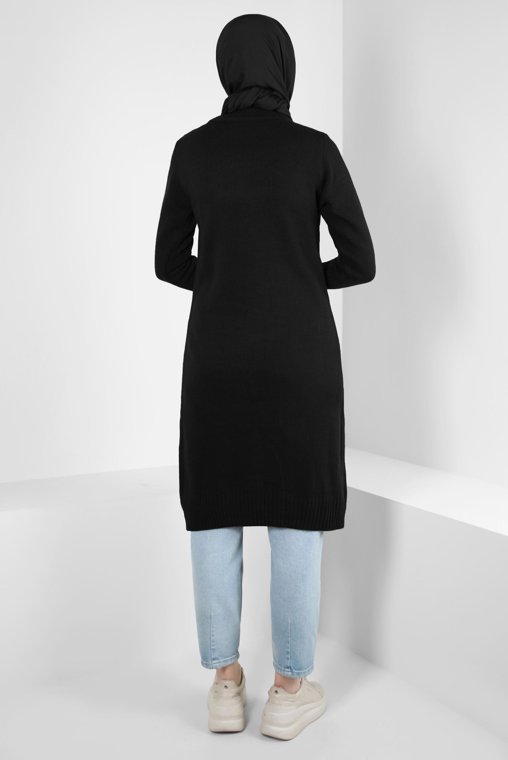 Tesettür giyim SİYAH BOĞAZLI YAKA TRİKO TUNİK 44063