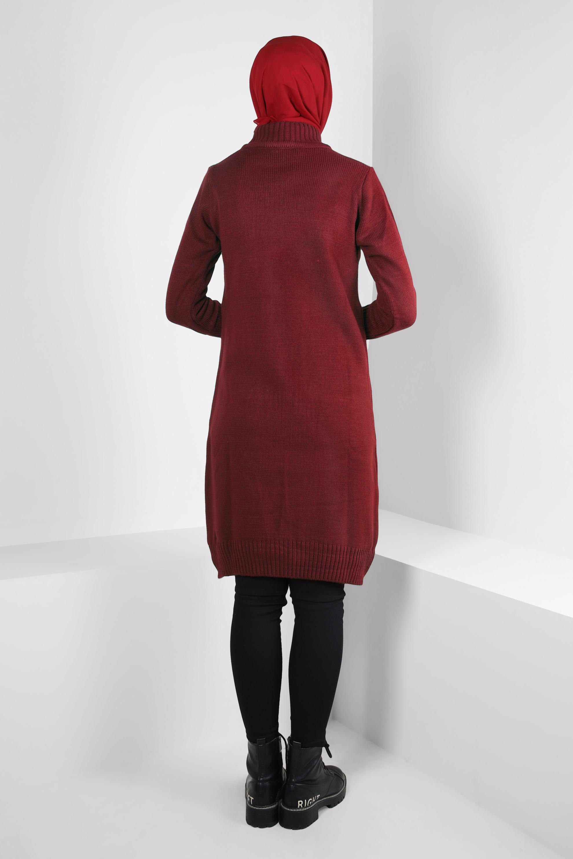 Tesettür giyim BORDO BOĞAZLI YAKA TRİKO TUNİK 44063