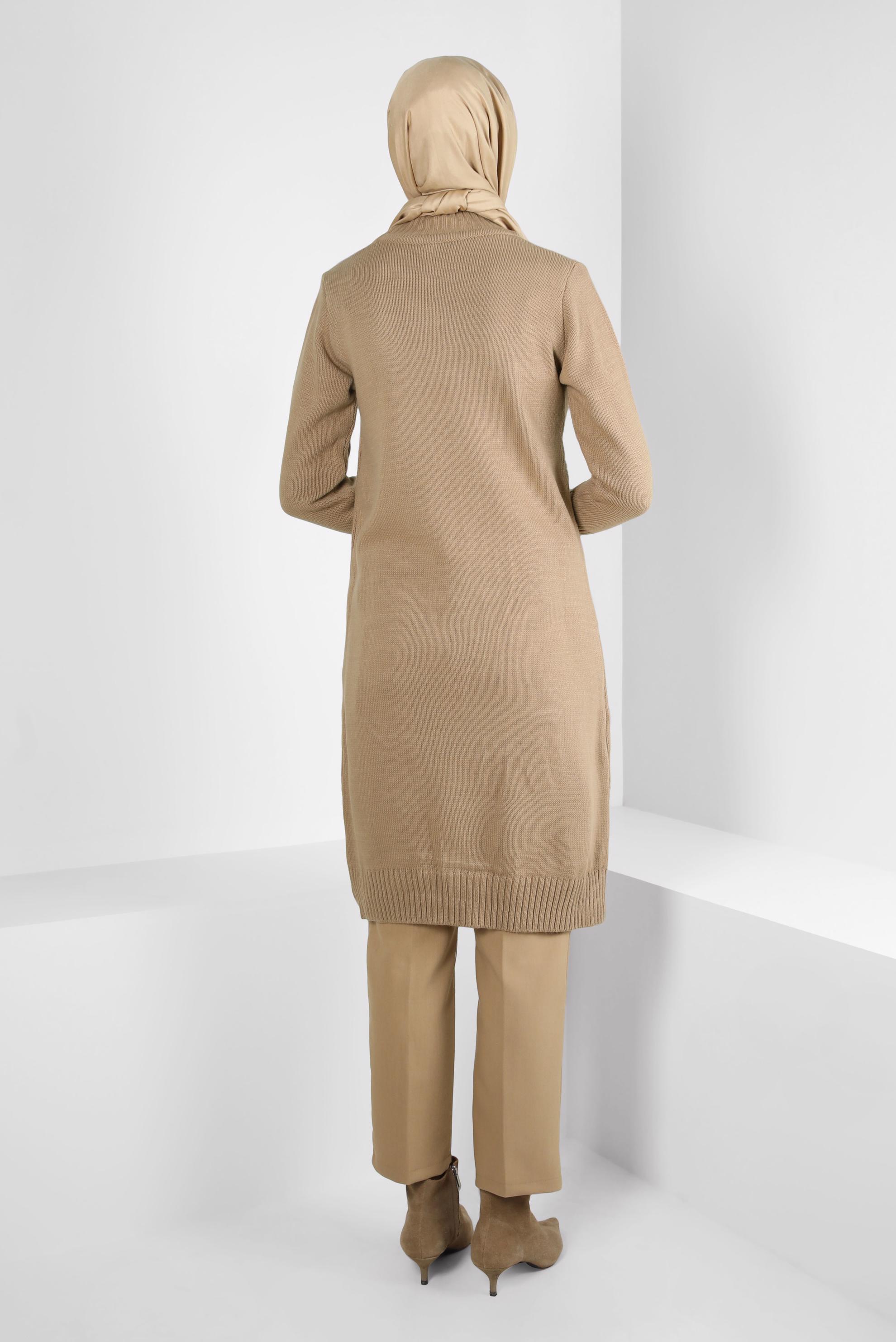 Tesettür giyim KAHVE BOĞAZLI YAKA TRİKO TUNİK 44063