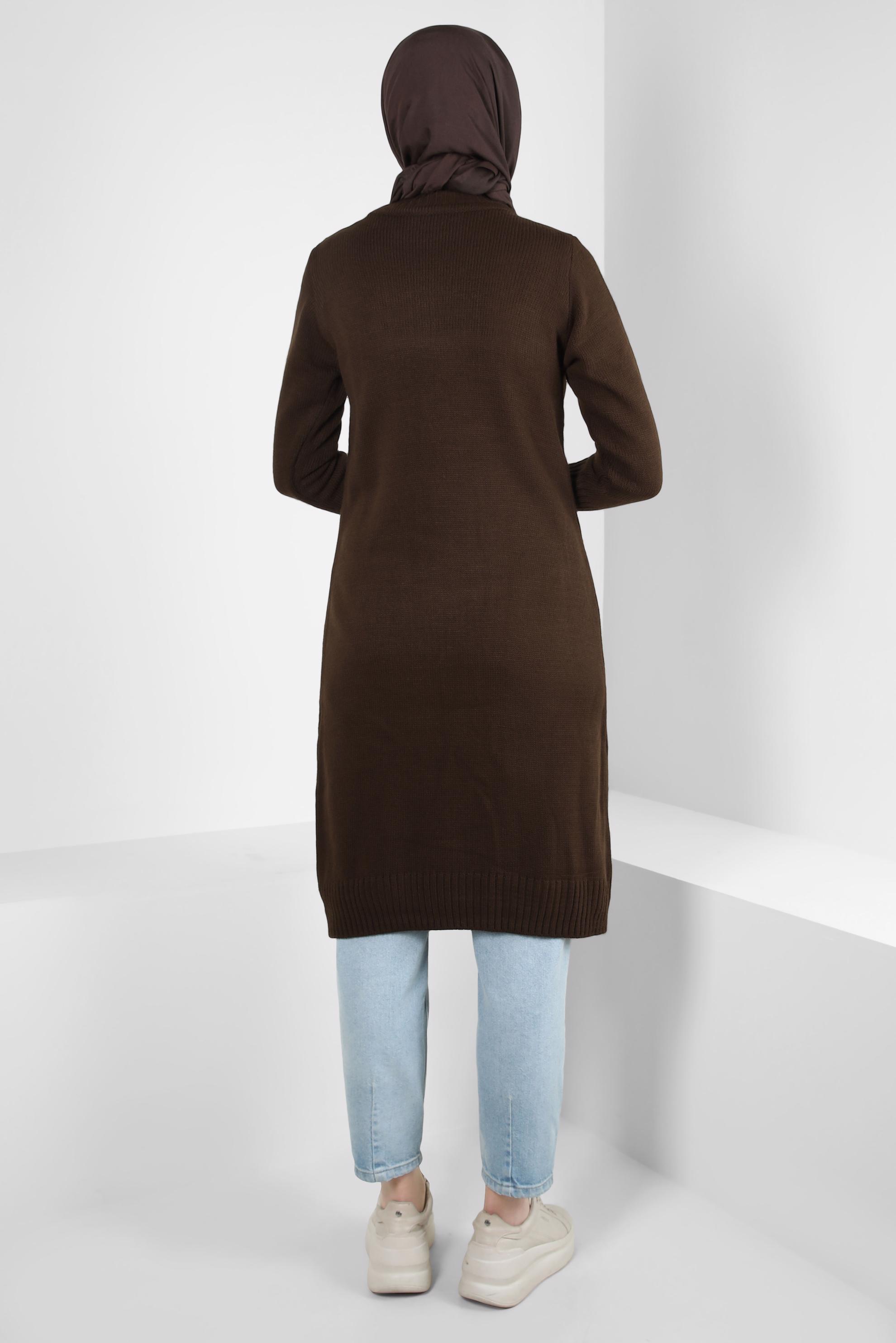 Tesettür giyim KAHVE BOĞAZLI YAKA TRİKO TUNİK 44063