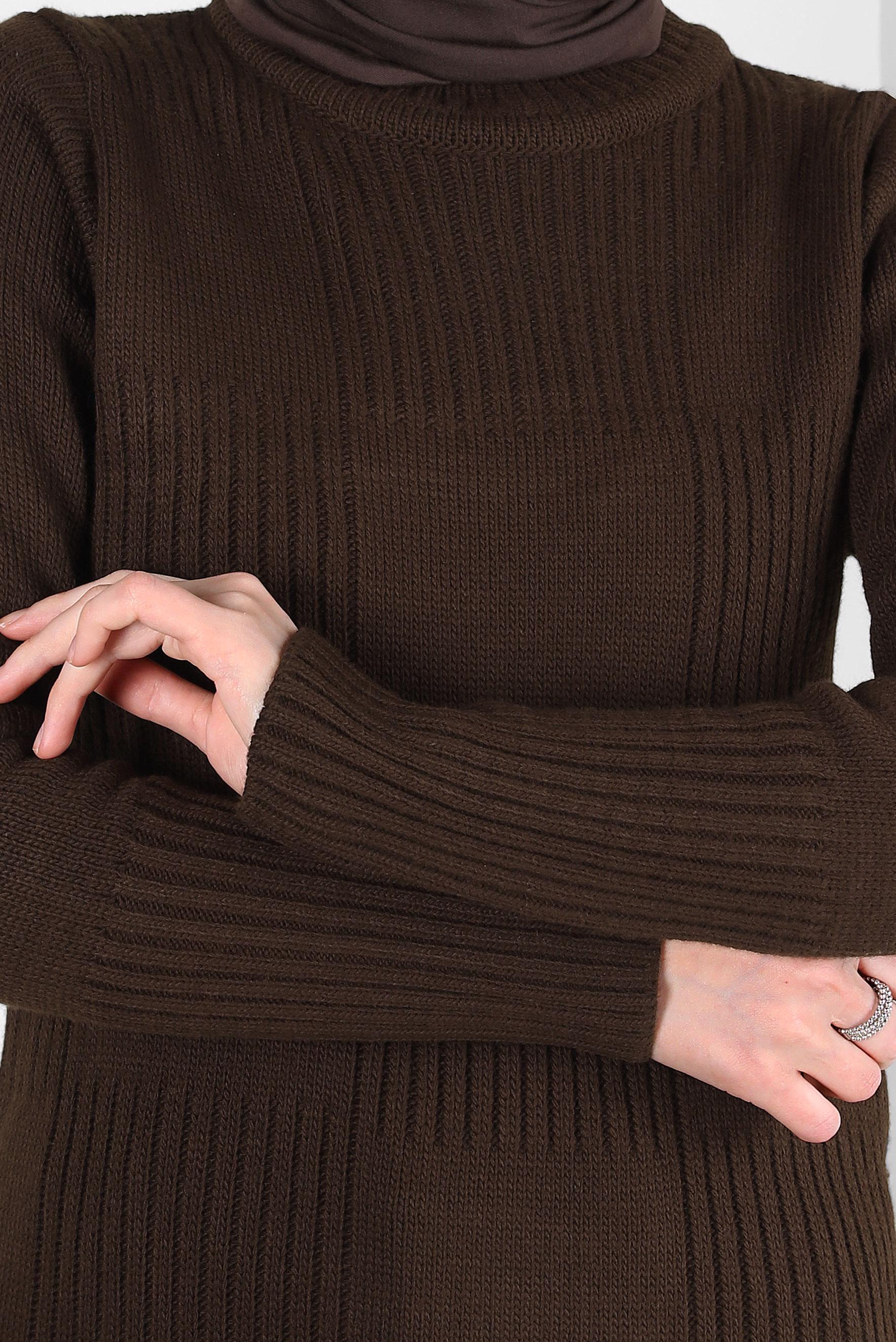 Tesettür giyim KAHVE BOĞAZLI YAKA TRİKO TUNİK 44063