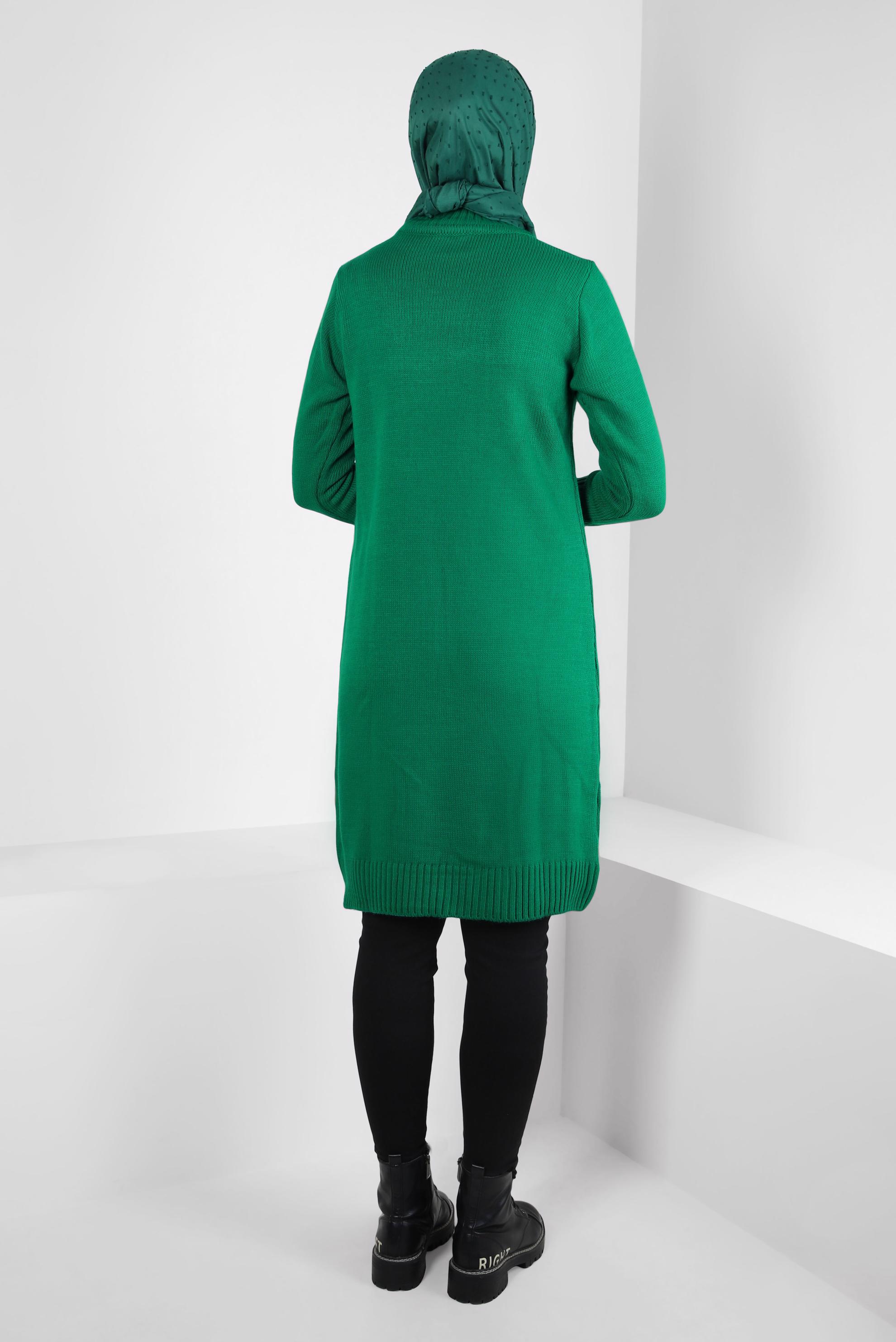 Tesettür giyim YEŞİL BOĞAZLI YAKA TRİKO TUNİK 44063