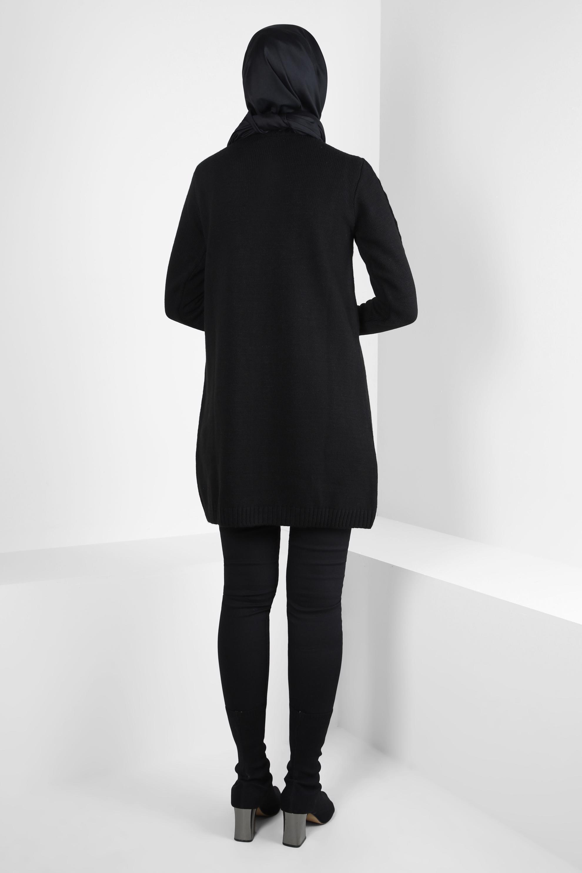 Tesettür giyim SİYAH FERMUARLI YAKA TRİKO TUNİK 44064