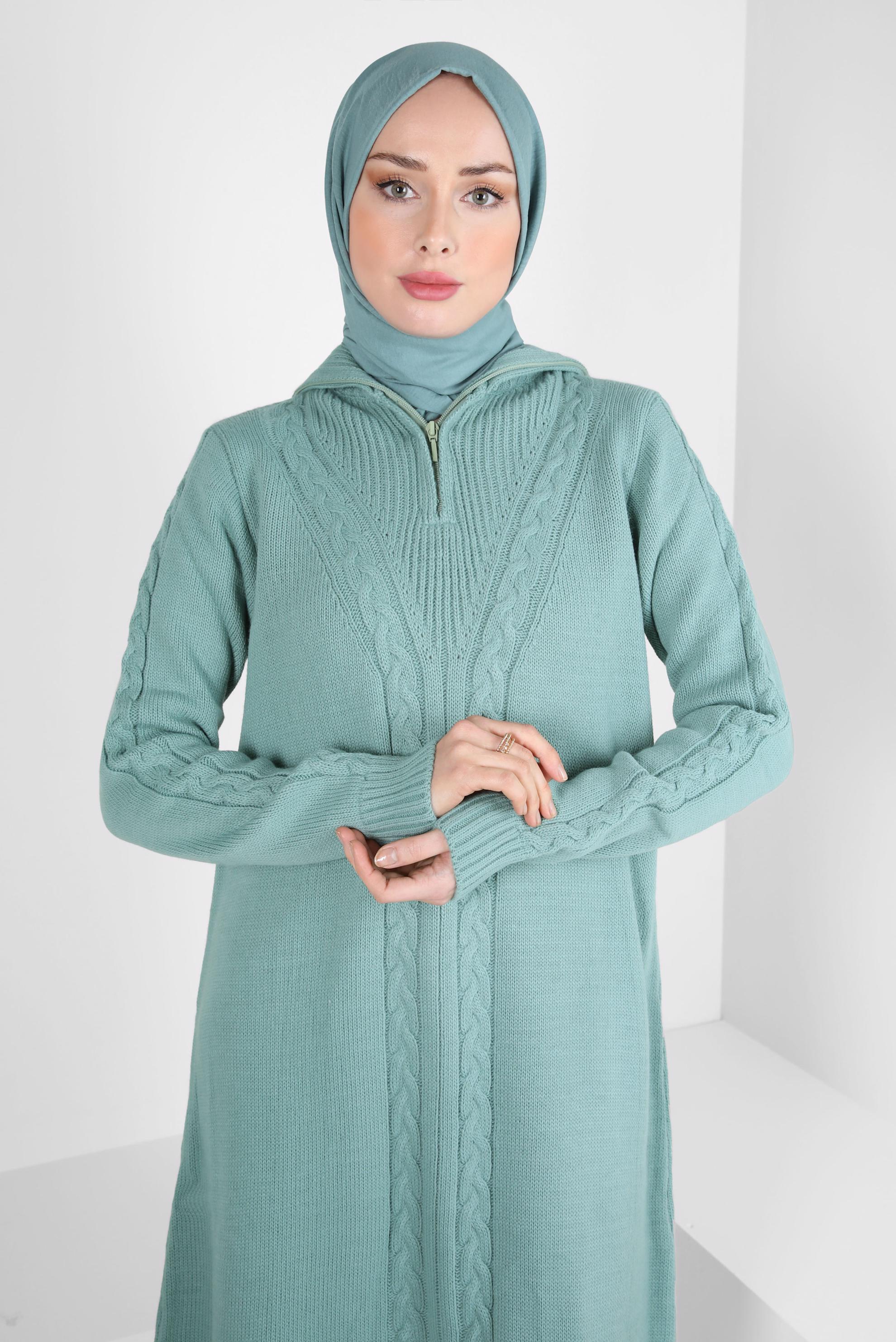 Tesettür giyim MAVİ FERMUARLI YAKA TRİKO TUNİK 44064