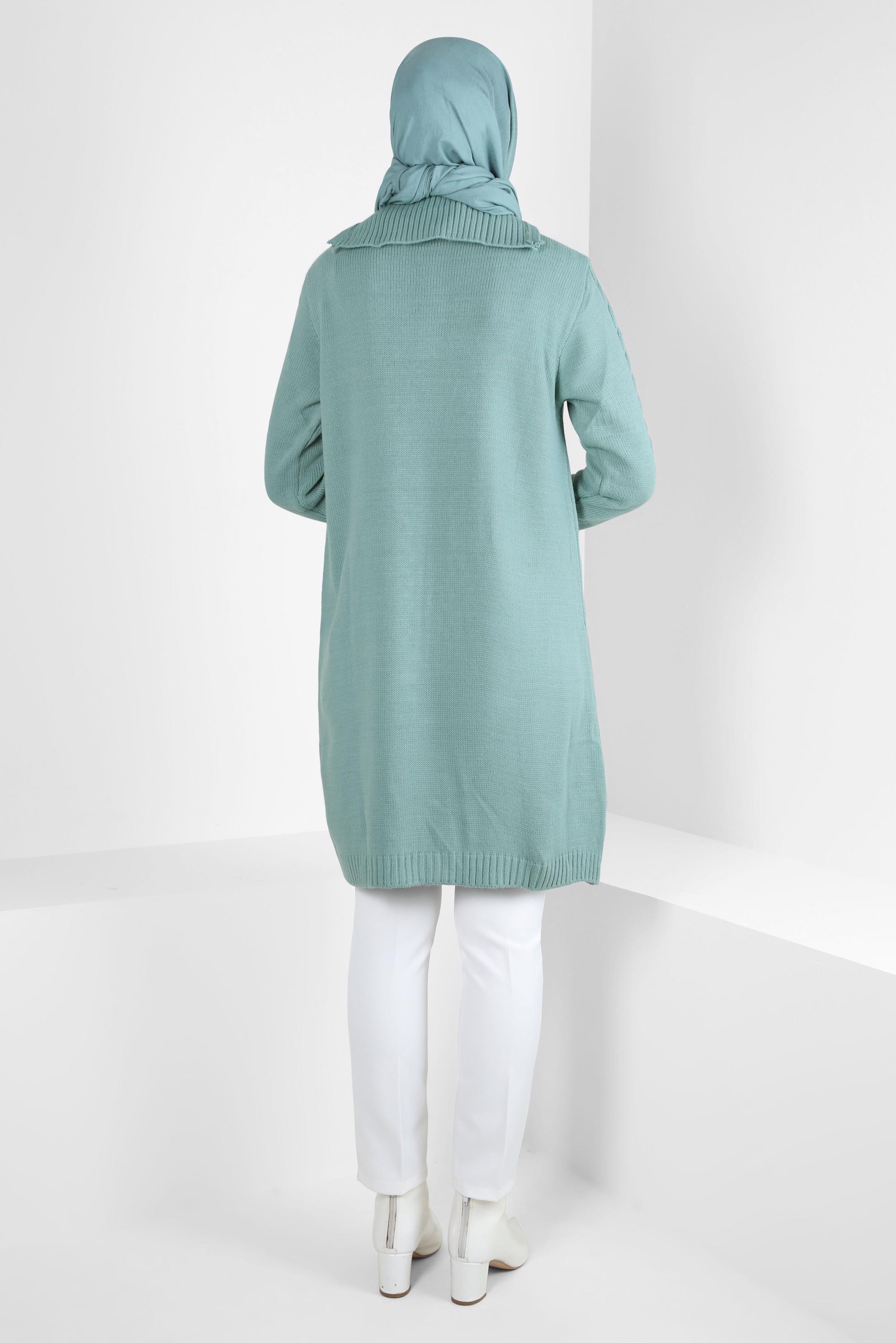 Tesettür giyim MAVİ FERMUARLI YAKA TRİKO TUNİK 44064