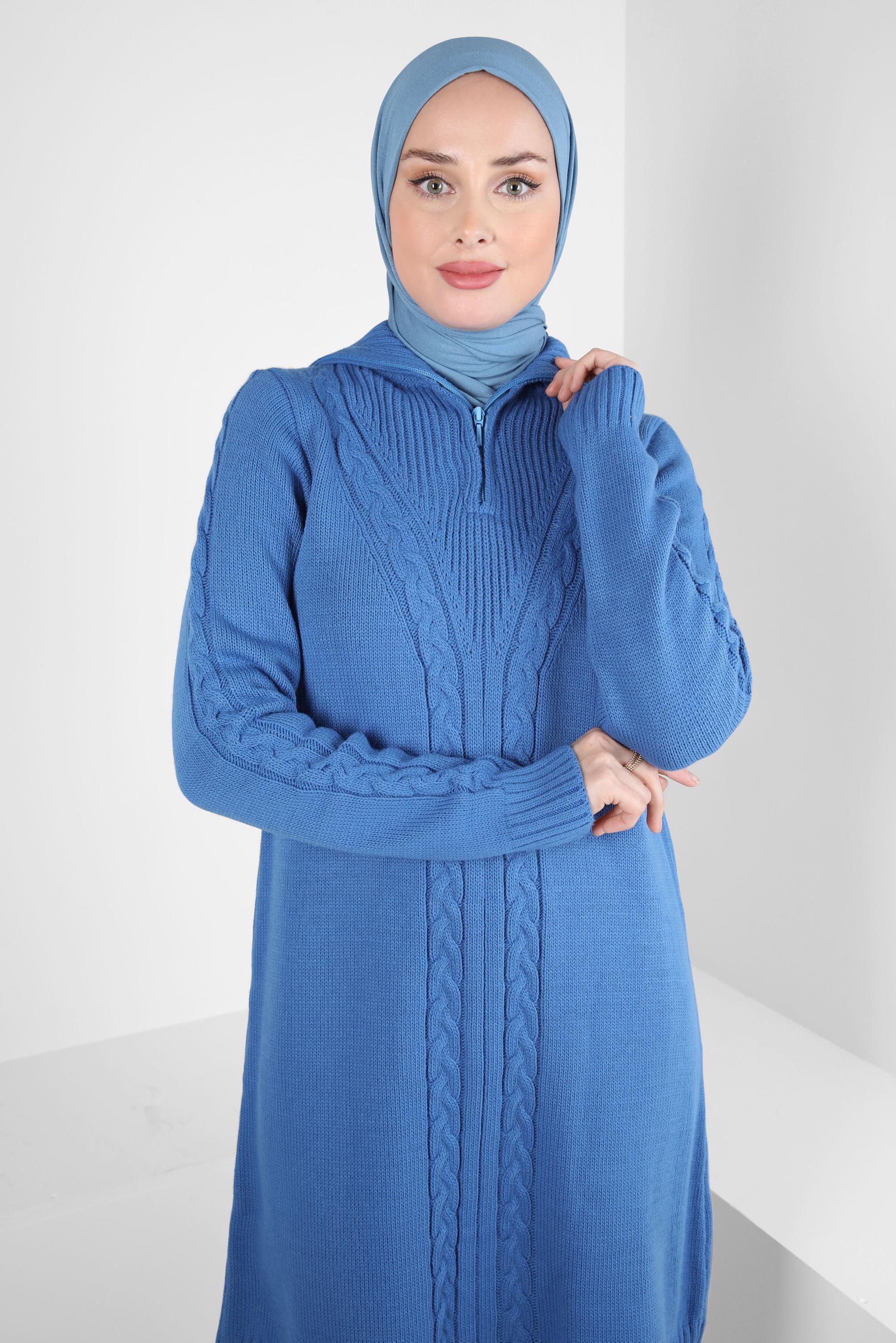 Tesettür giyim LACİVERT FERMUARLI YAKA TRİKO TUNİK 44064