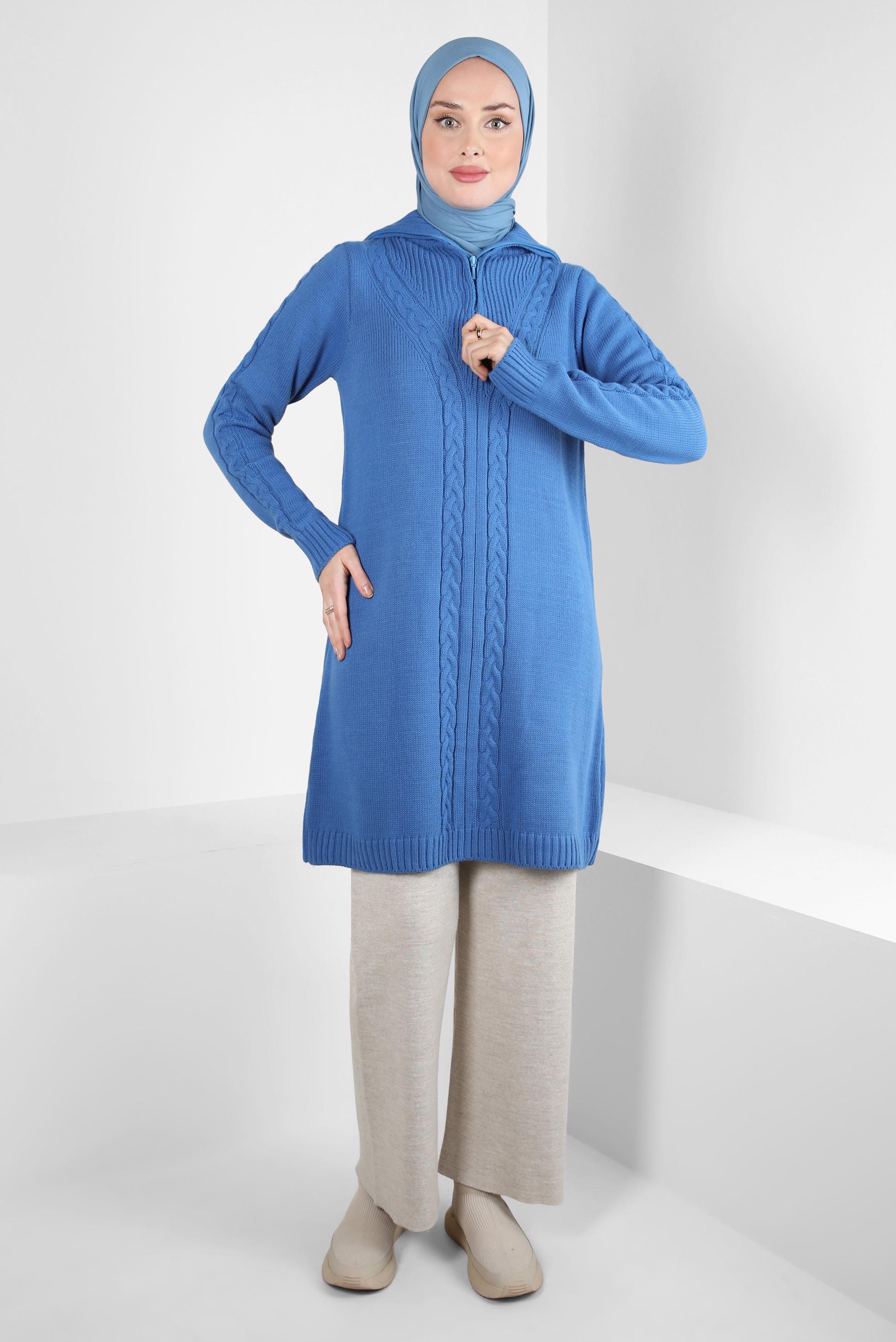 Tesettür giyim LACİVERT FERMUARLI YAKA TRİKO TUNİK 44064