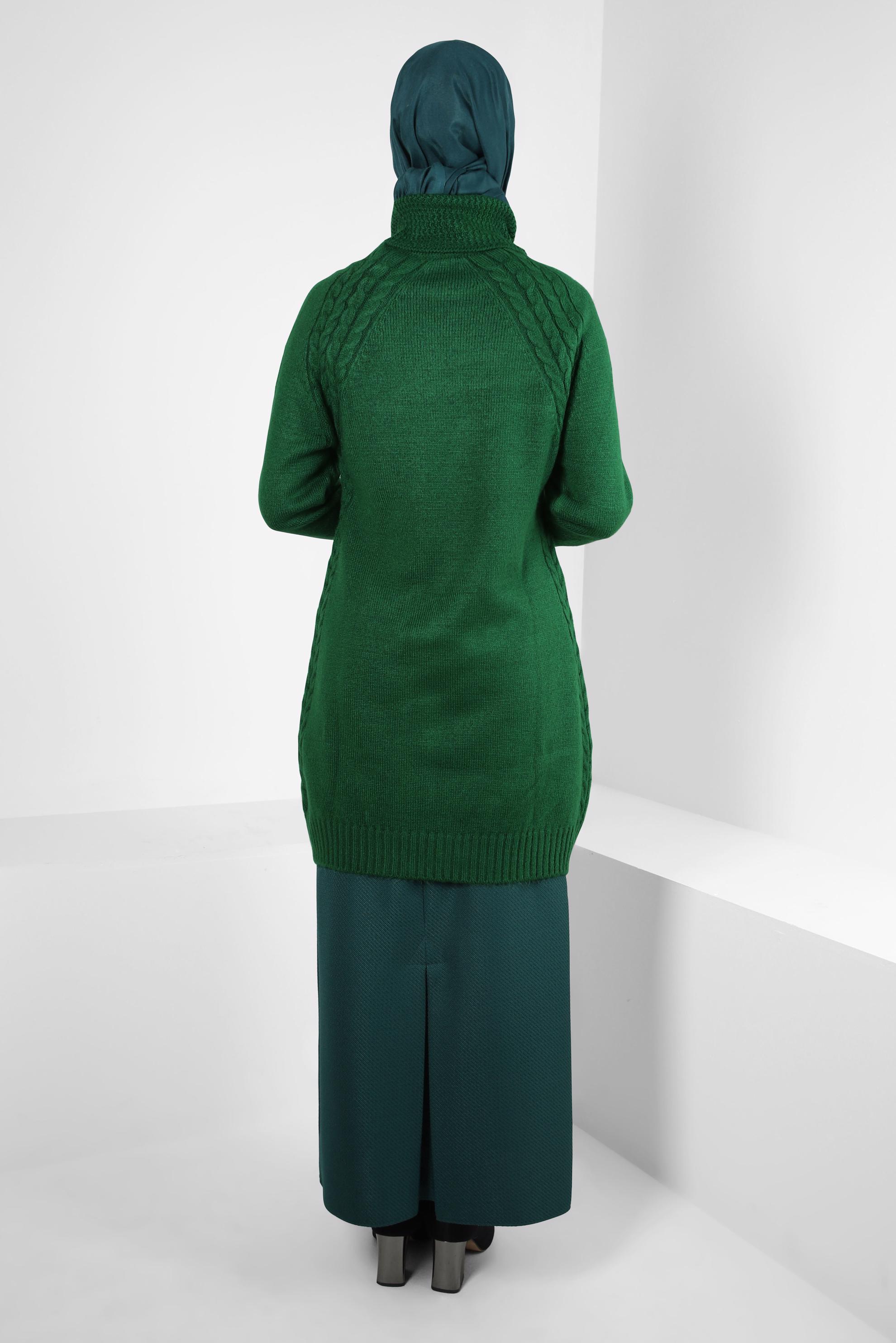 Tesettür giyim YEŞİL BOĞAZLI YAKA TRİKO TUNİK 44065