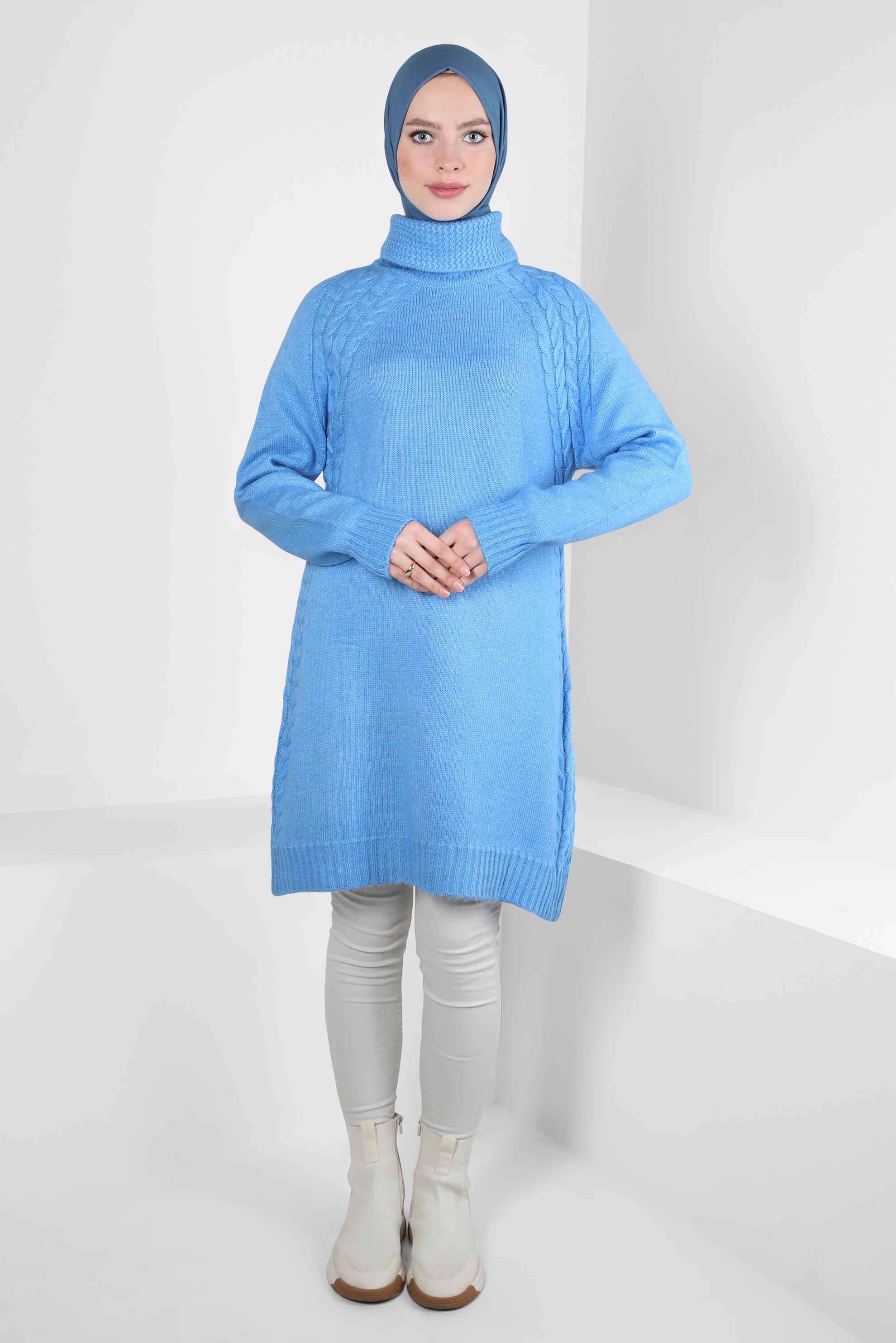 Tesettür giyim LACİVERT BOĞAZLI YAKA TRİKO TUNİK 44065