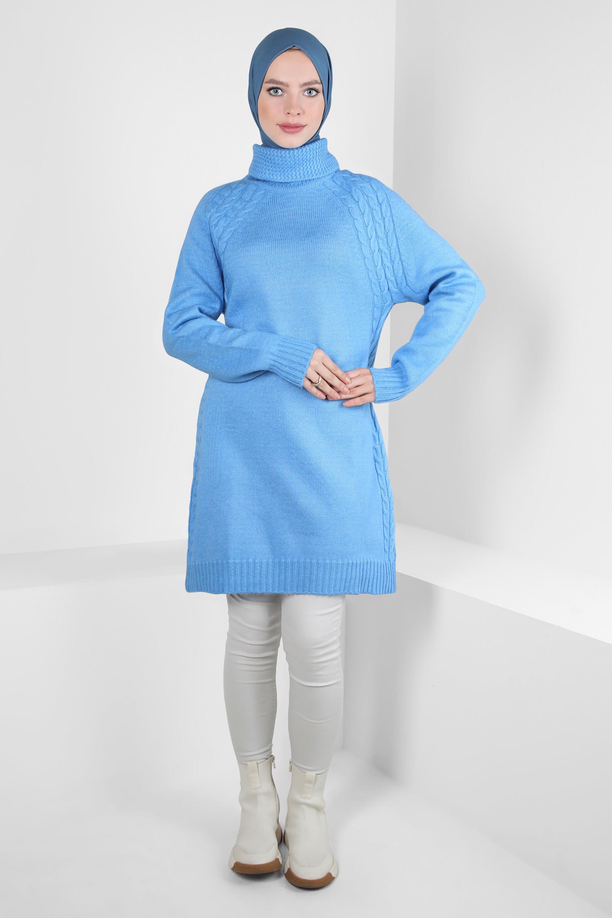 Tesettür giyim LACİVERT BOĞAZLI YAKA TRİKO TUNİK 44065