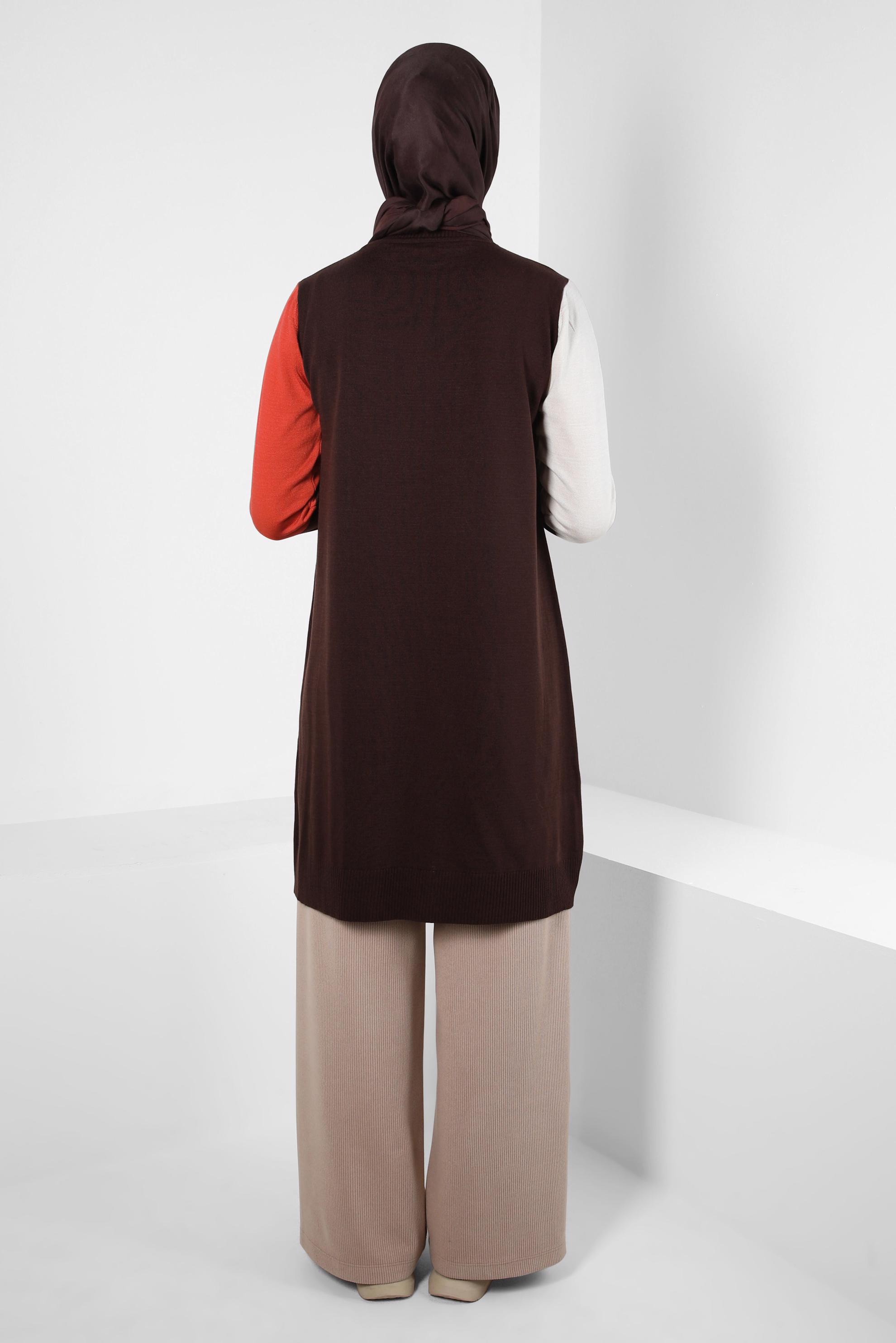 Tesettür giyim KAHVE RENK BLOKLU TRİKO TUNİK 44067