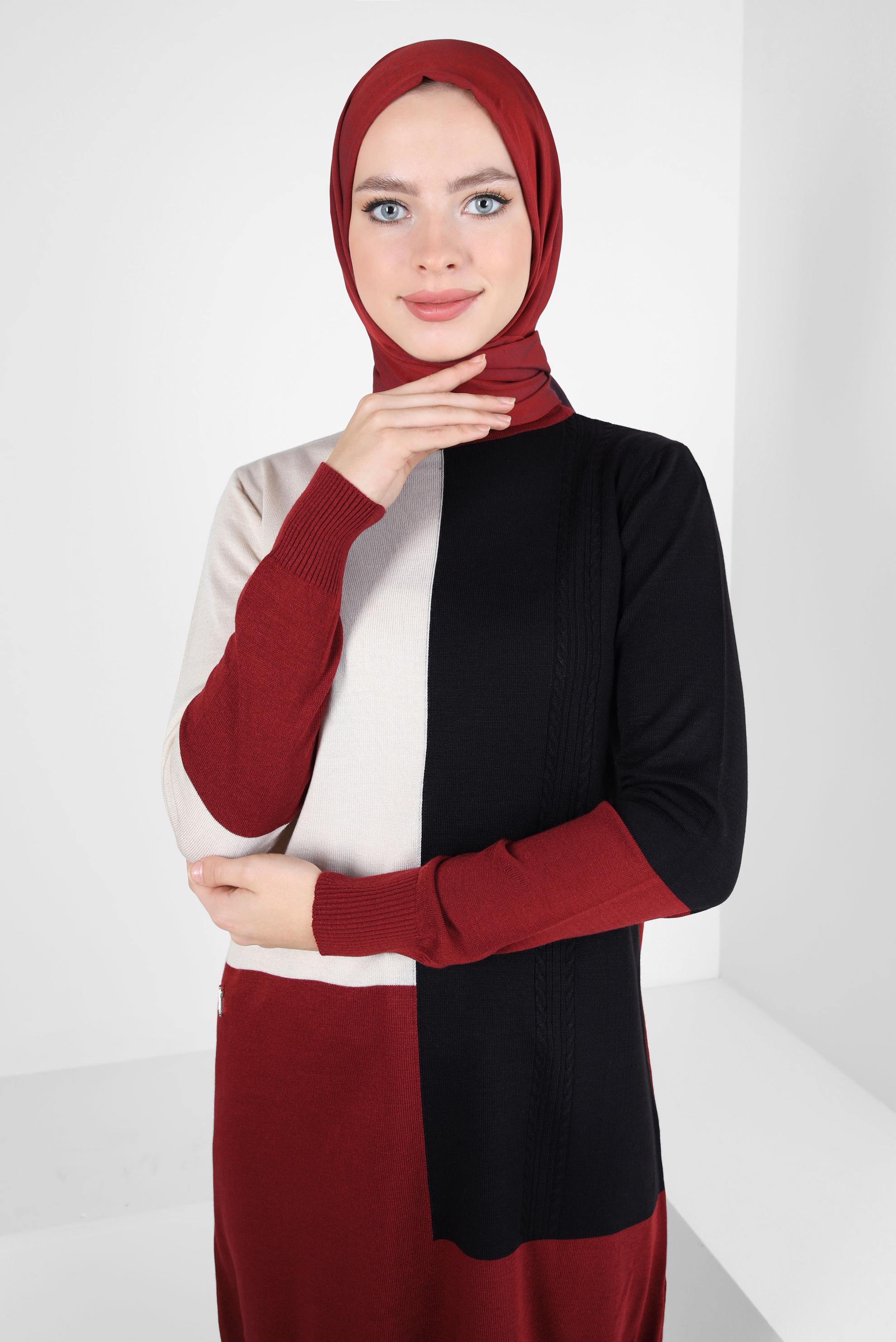 Hijab clothing CLARET RED COLORED KNITWEAR TUNIC 44067