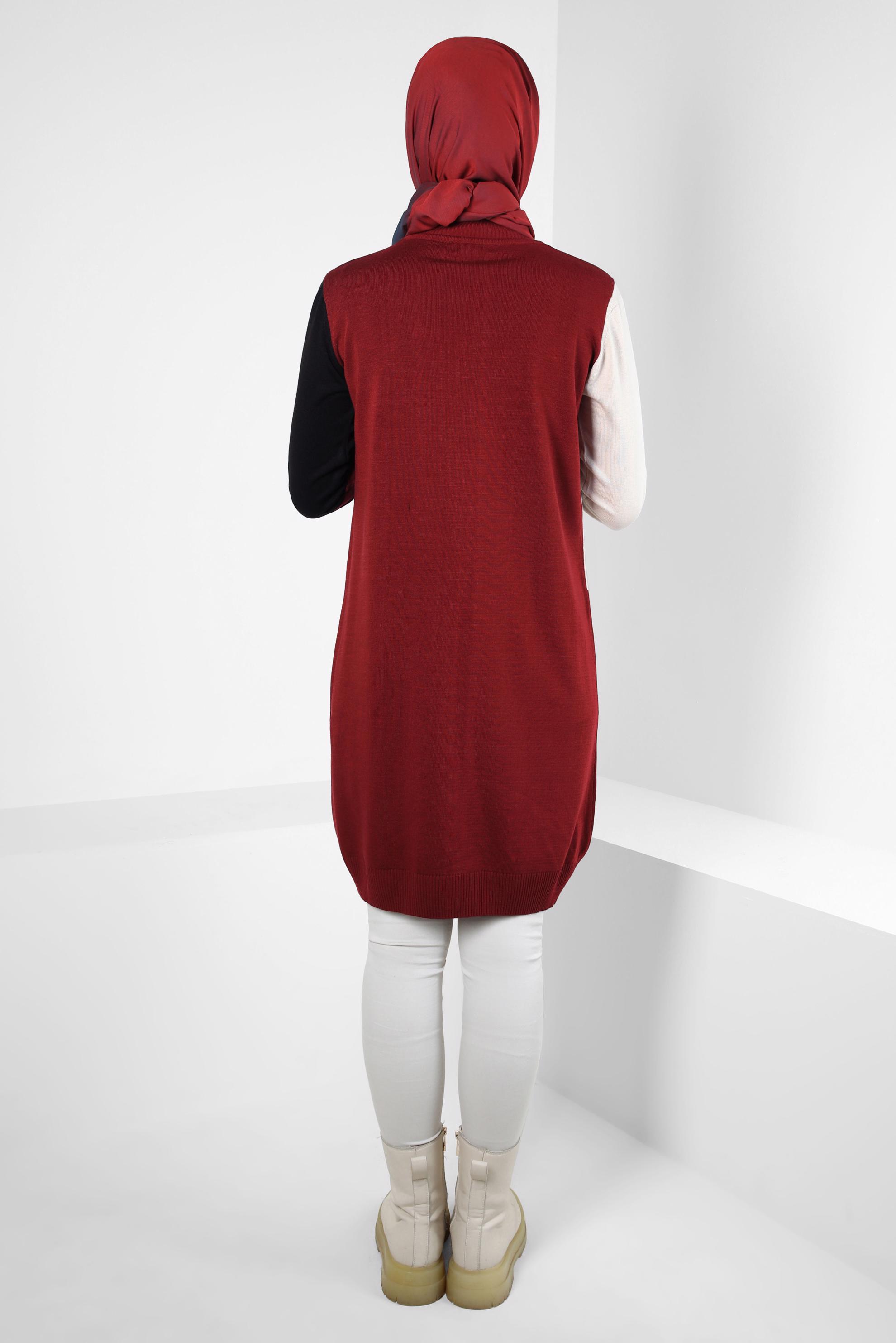 Hijab clothing CLARET RED COLORED KNITWEAR TUNIC 44067