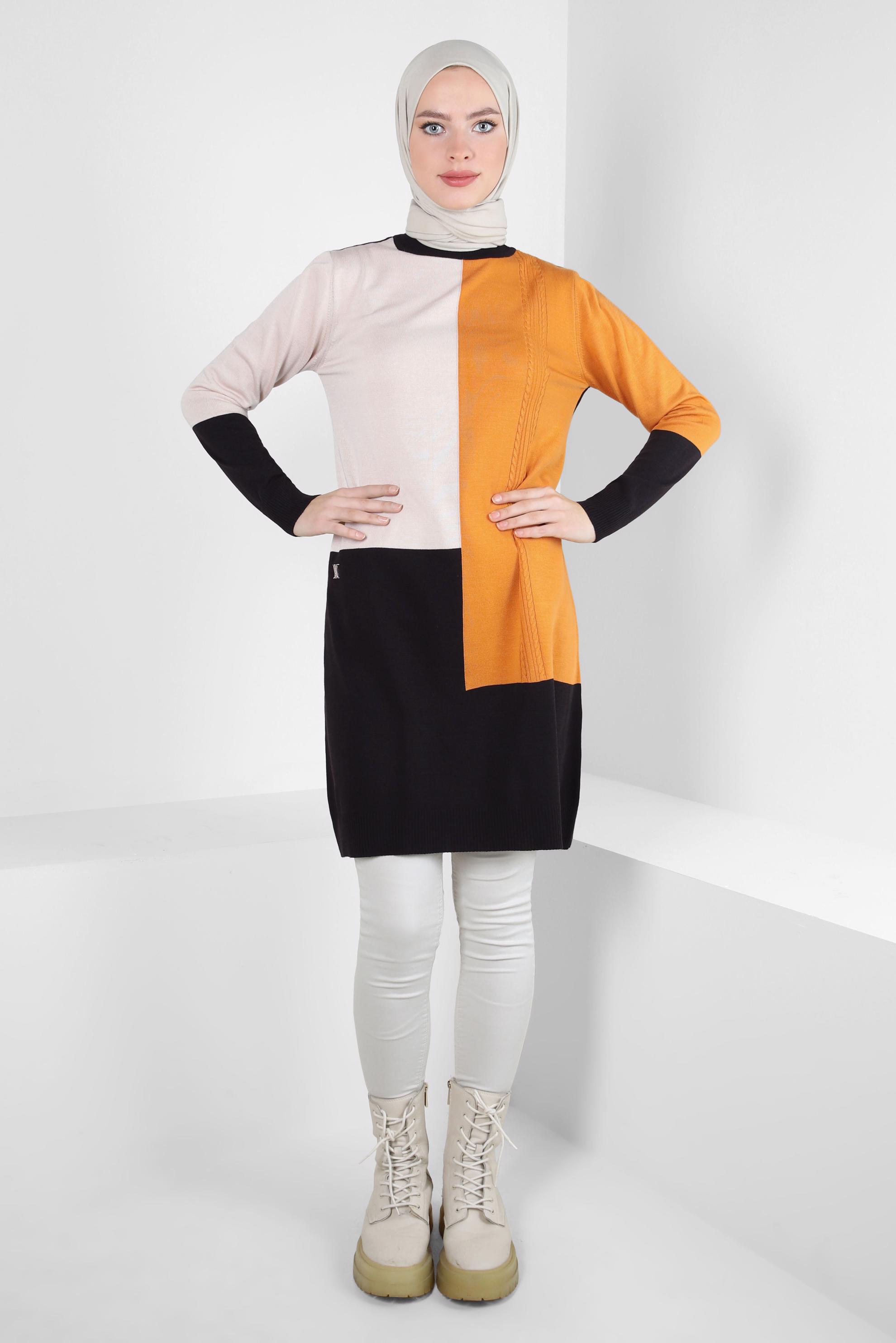 Hijab clothing BLACK COLORED KNITWEAR TUNIC 44067